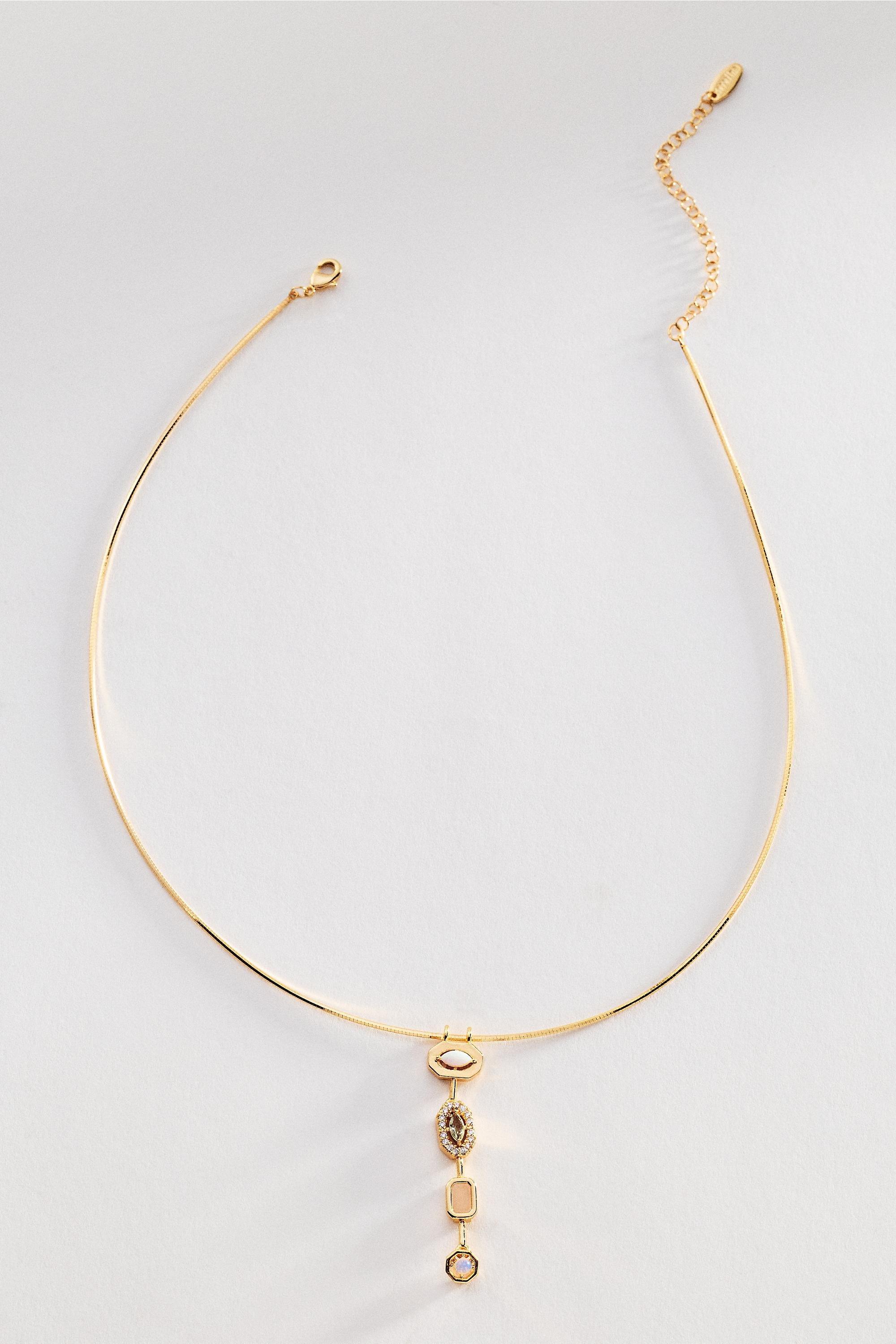 Stone Drop Pendant Necklace, White, A501_0014, large image number 0