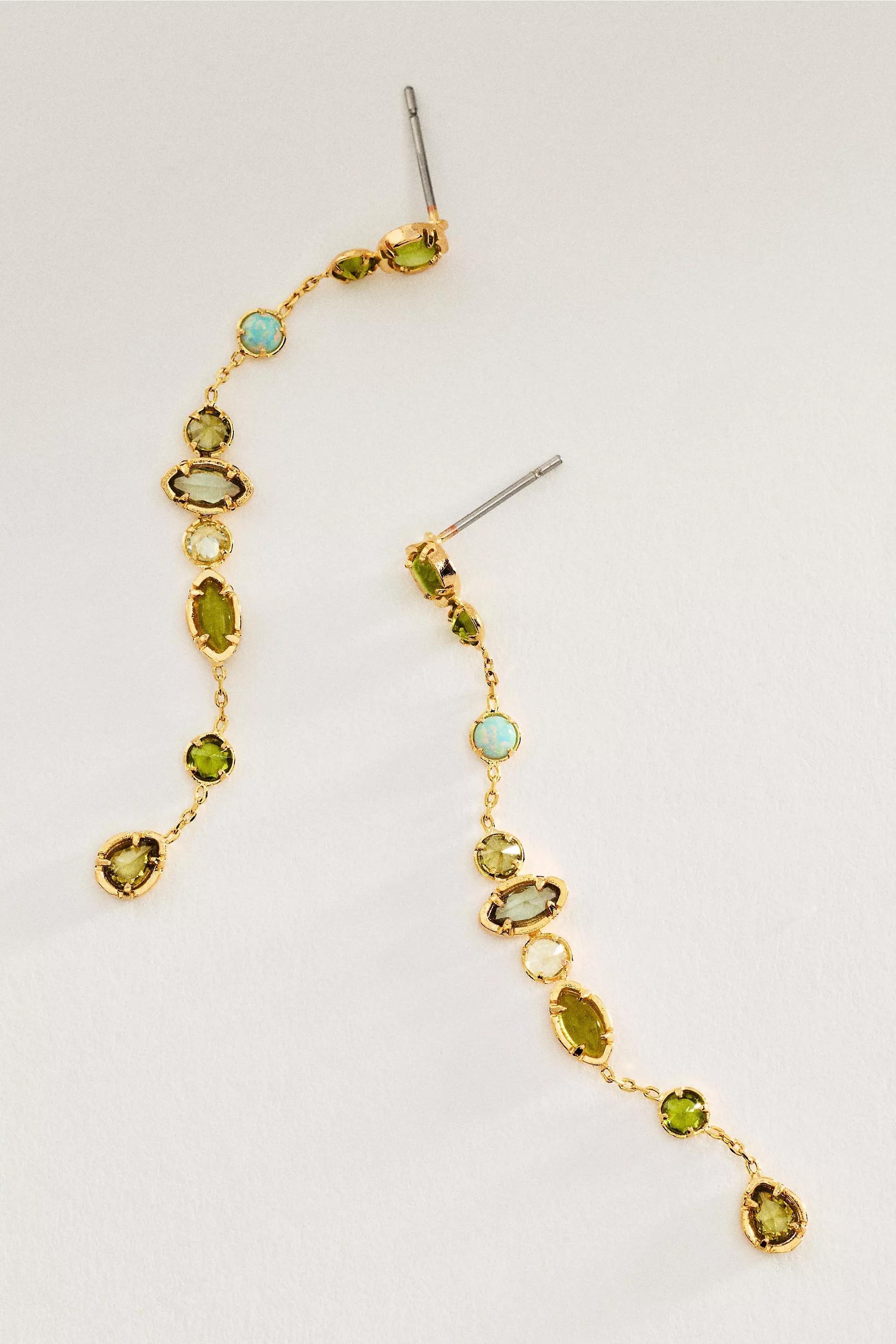 Delicate Stone Drop Earrings, Green, A501_0030, large image number 1