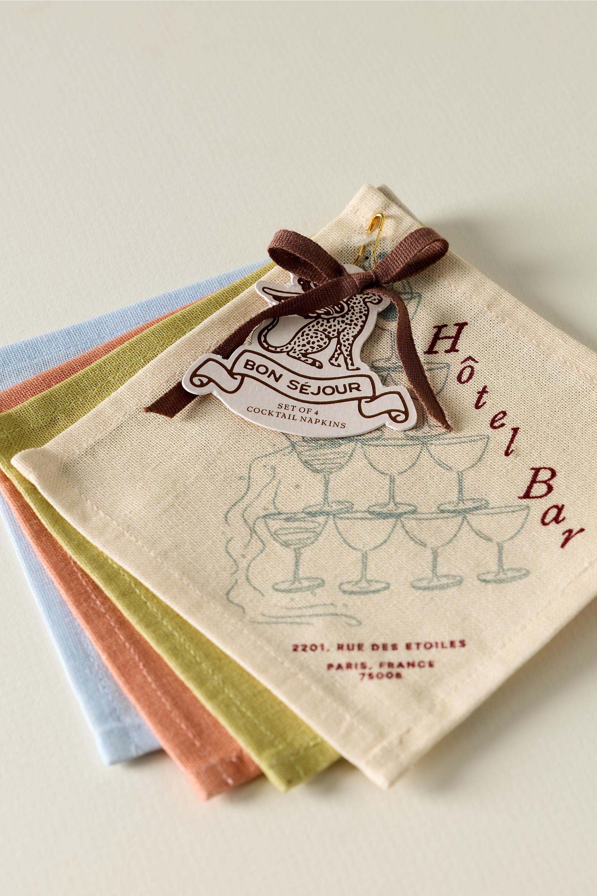 Hotel Cotton Woven Cocktail Napkins, Set of 4, Multicolour, medium