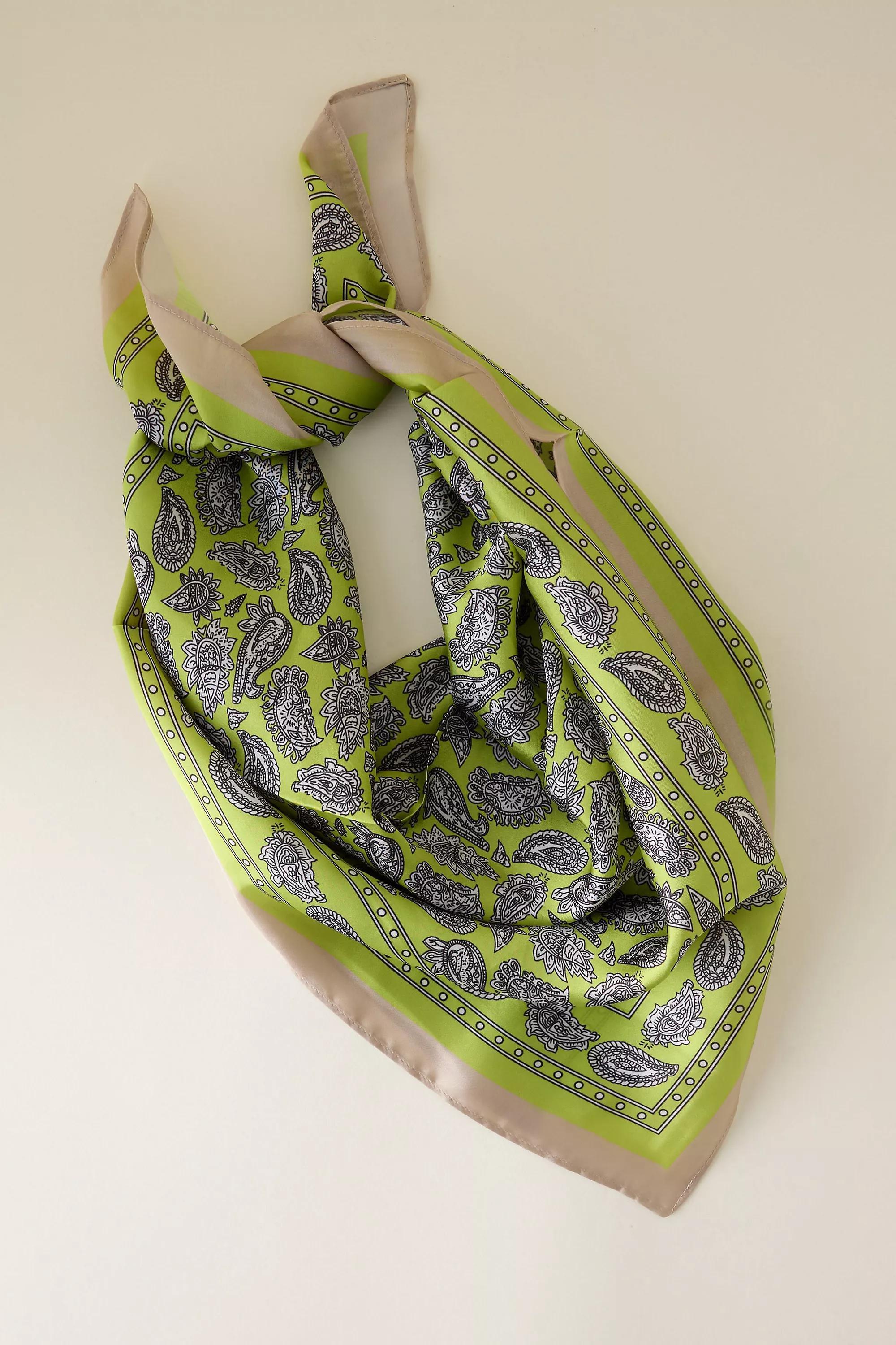 Paisley Print Headscarf, Green, A501_0030, large image number 1