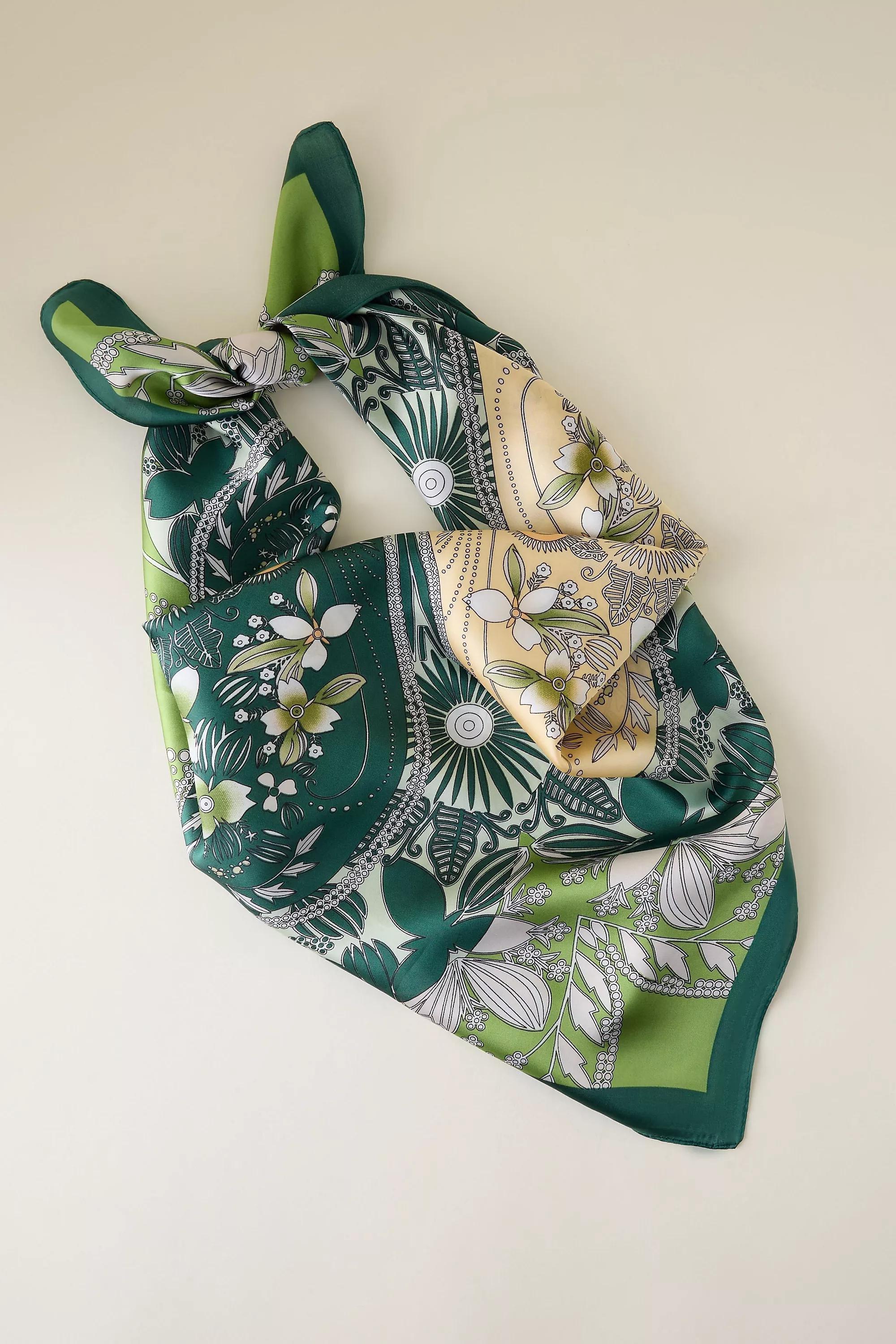 Floral Hair Scarf, Green, A501_0030, large image number 0