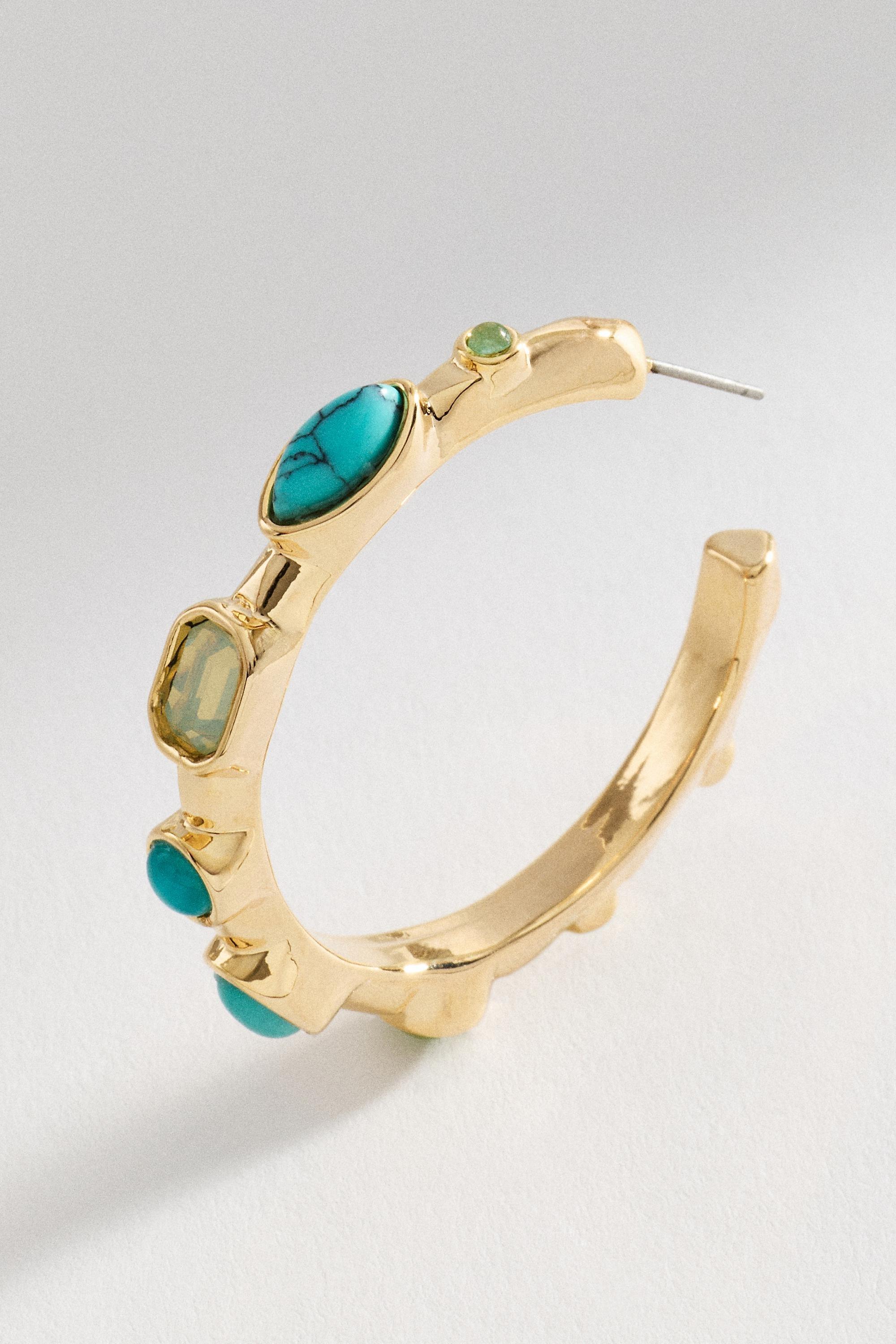 Bezel Stone Hoop Earrings, Blue, A501_0046, large image number 1