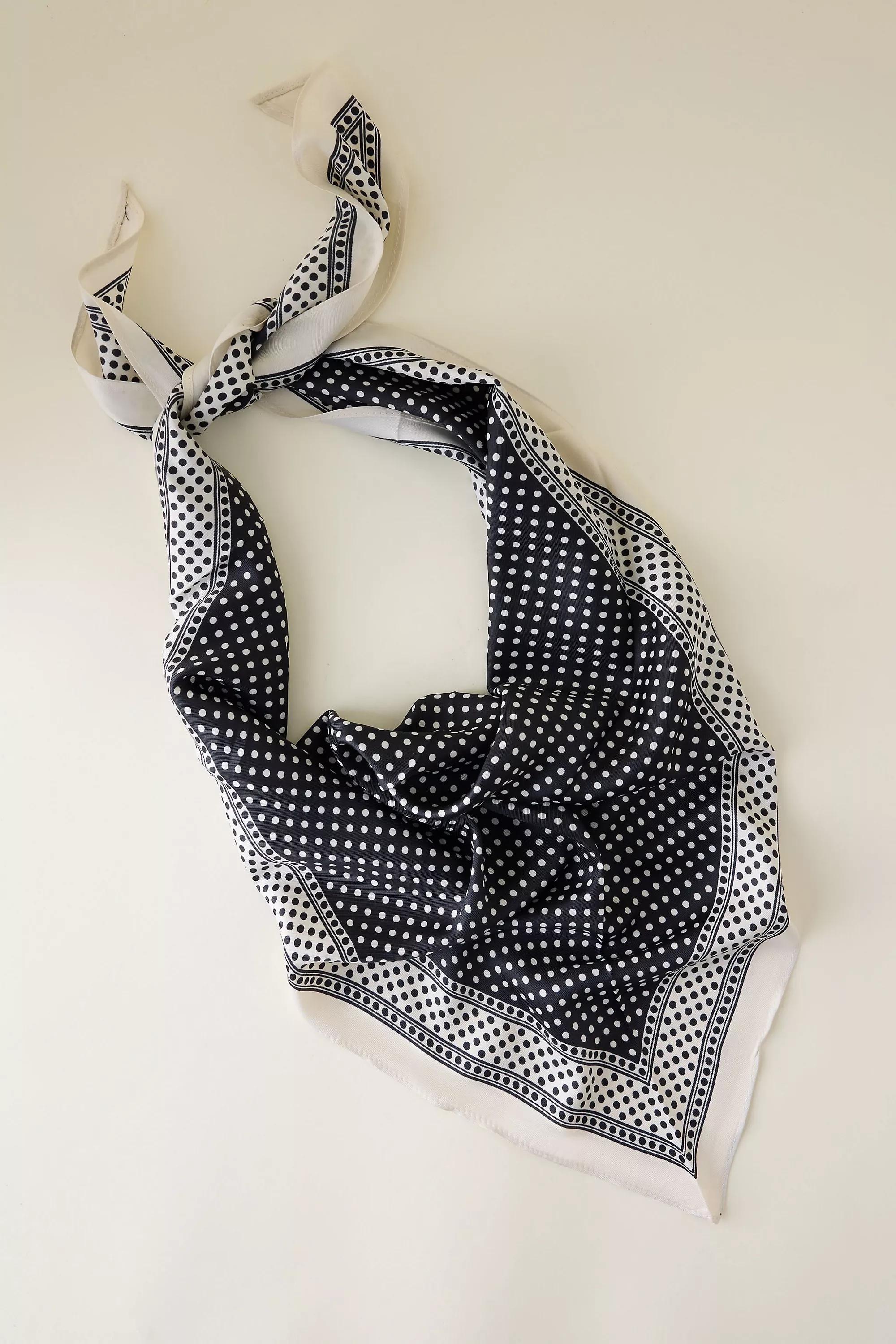 Polka Dot Triangle Headscarf, Black, A501_0001, large image number 0