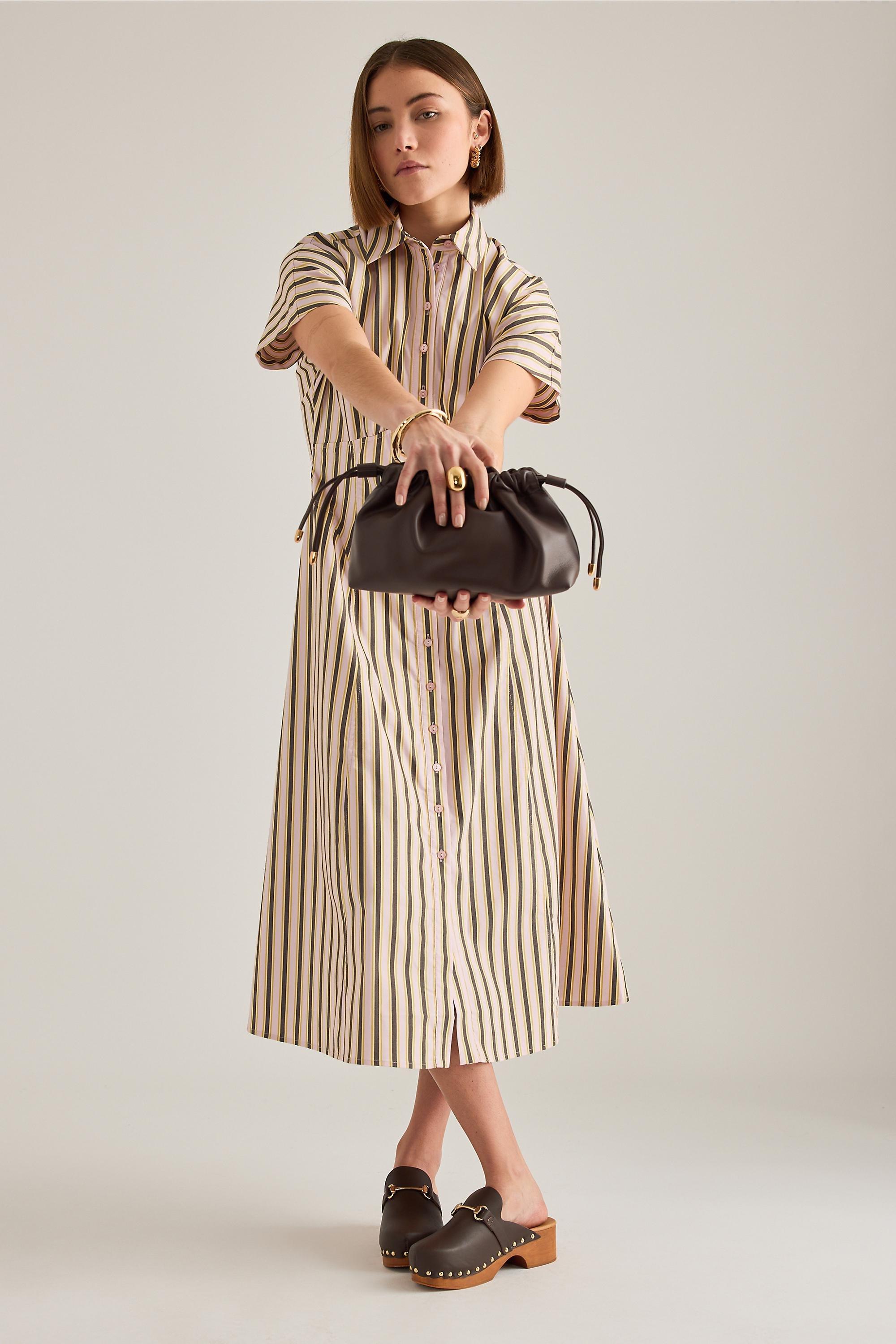 Leather Drawstring Clutch Bag, Brown, A501_0021, large image number 1