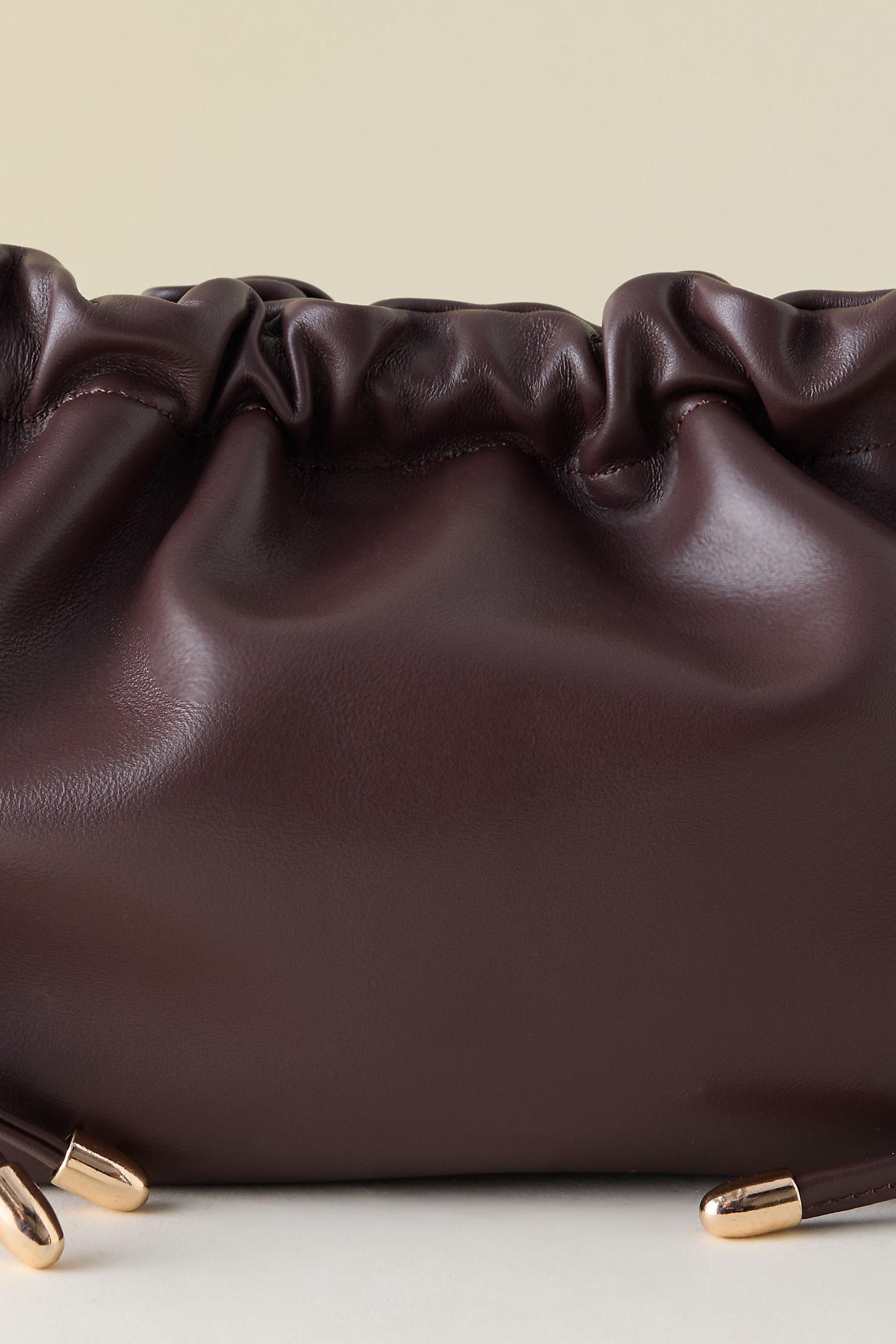 Leather Drawstring Clutch Bag, Brown, A501_0021, large image number 2