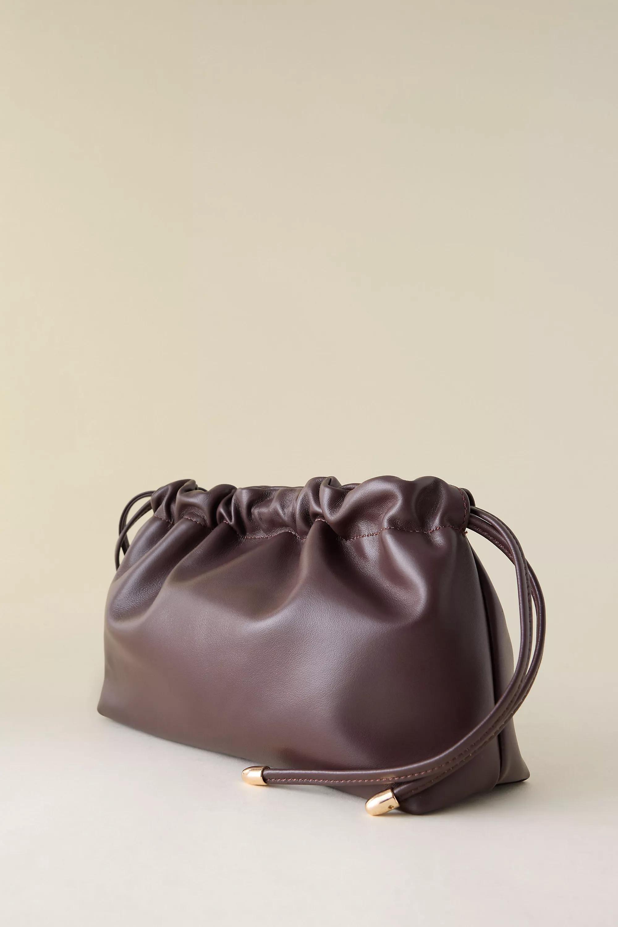 Leather Drawstring Clutch Bag, Brown, A501_0021, large image number 4