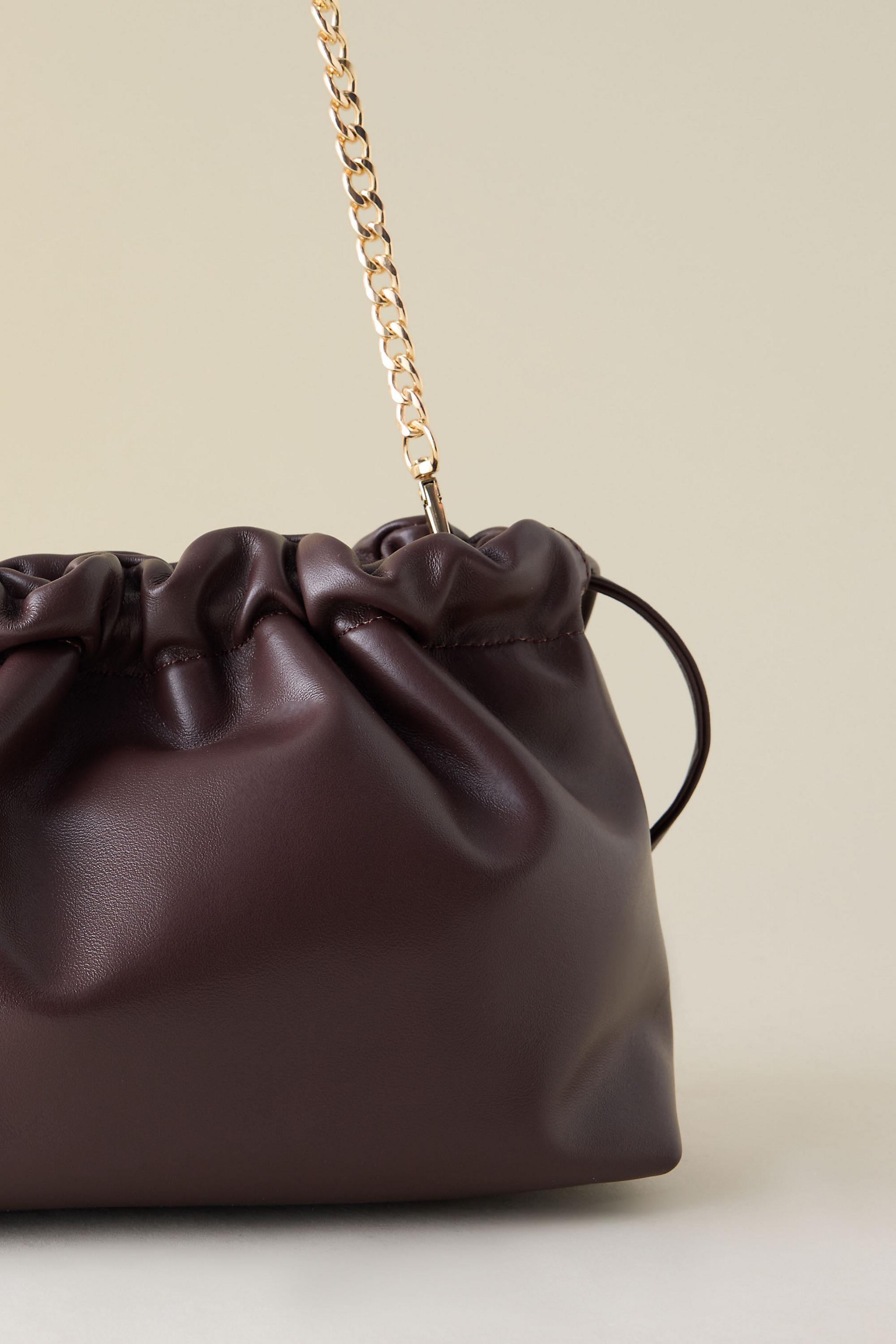 Leather Drawstring Clutch Bag, Brown, A501_0021, large image number 5