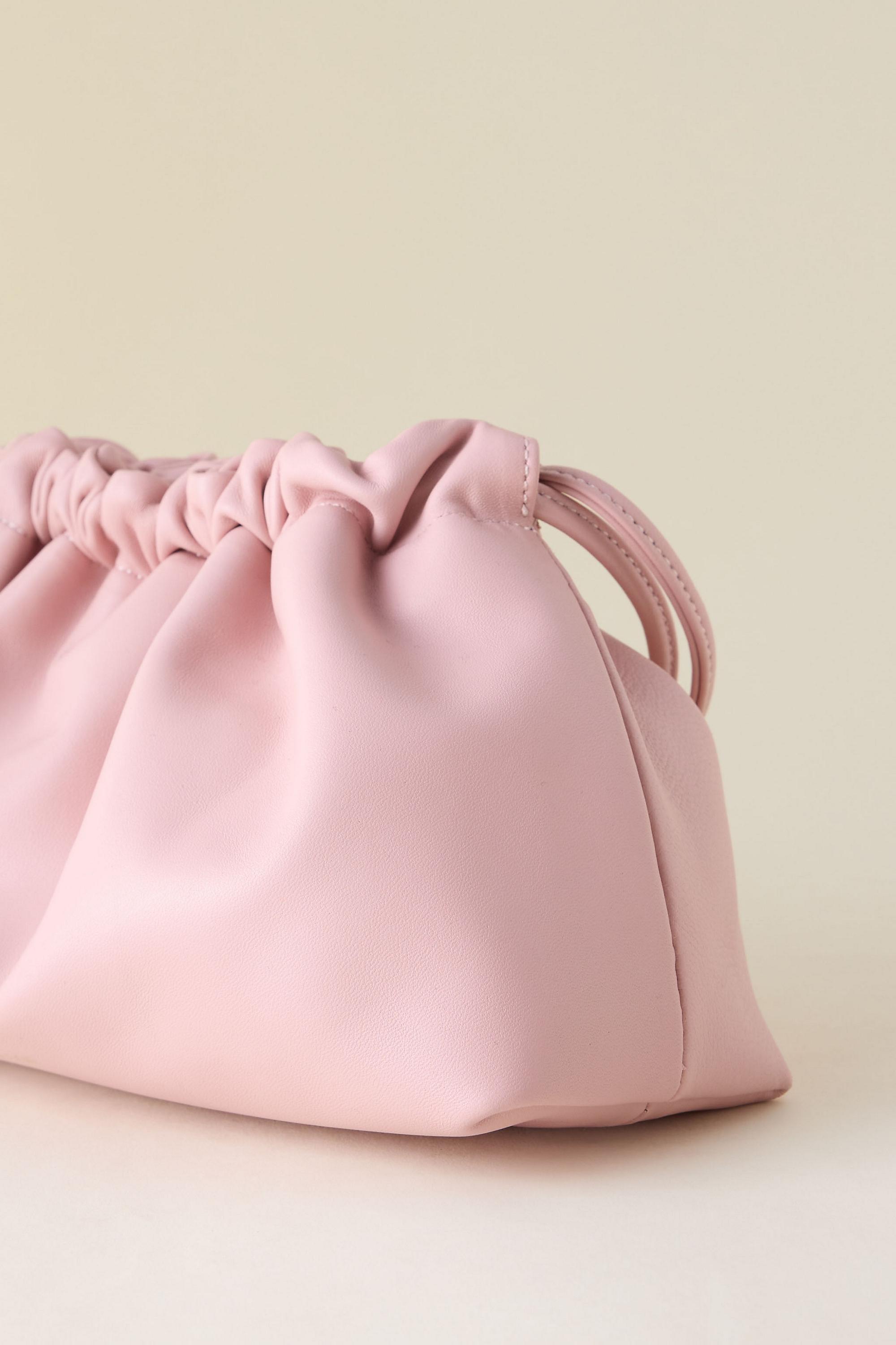 Leather Drawstring Clutch Bag, Pink, A501_0066, large image number 1