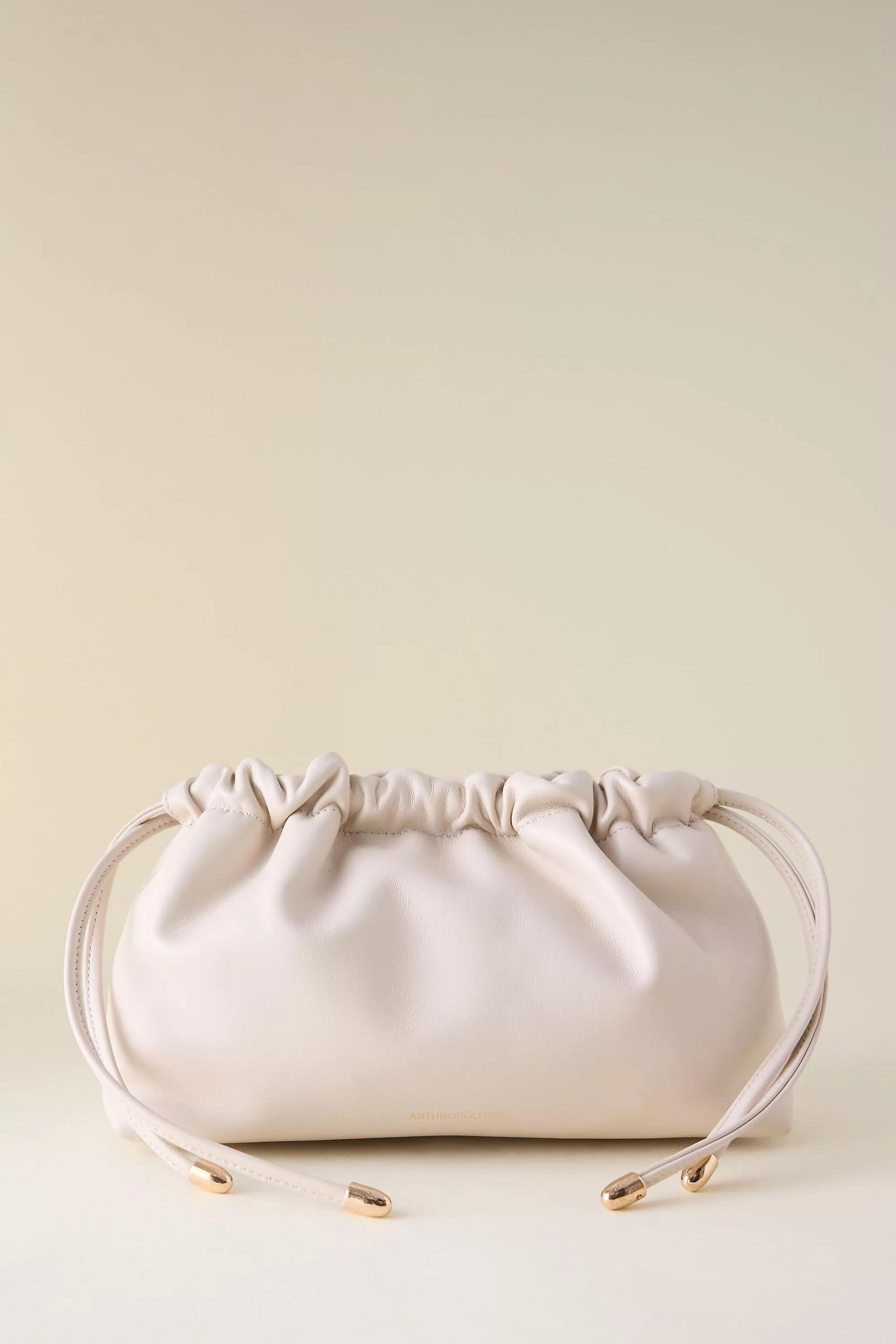 Leather Drawstring Clutch Bag, Cream, A501_0898, large image number 0