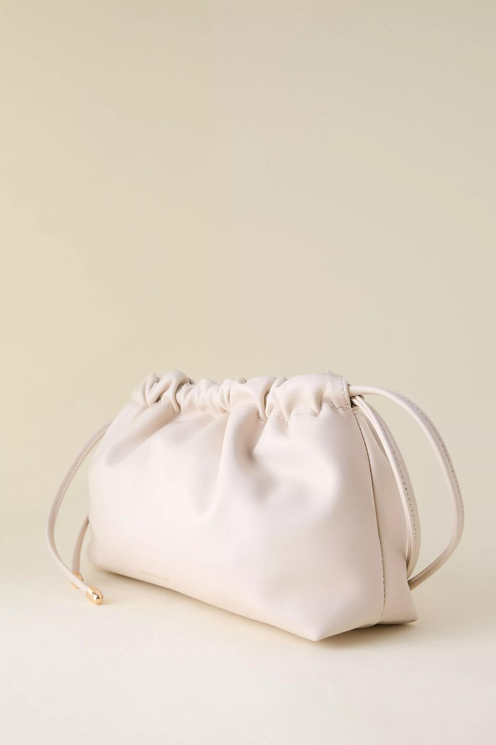 Leather Drawstring Clutch Bag, Cream, A501_0898, large image number 1