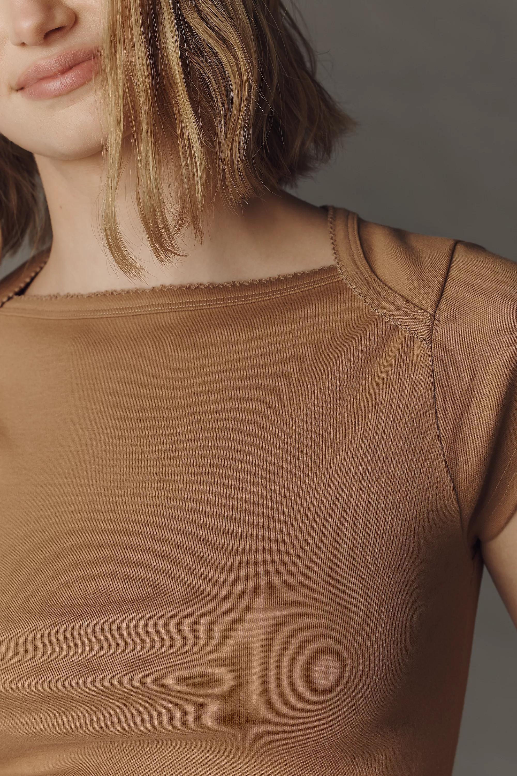 Maeve Cotton Blend Cap-Sleeve Tee, Brown, A501_0219, large image number 1