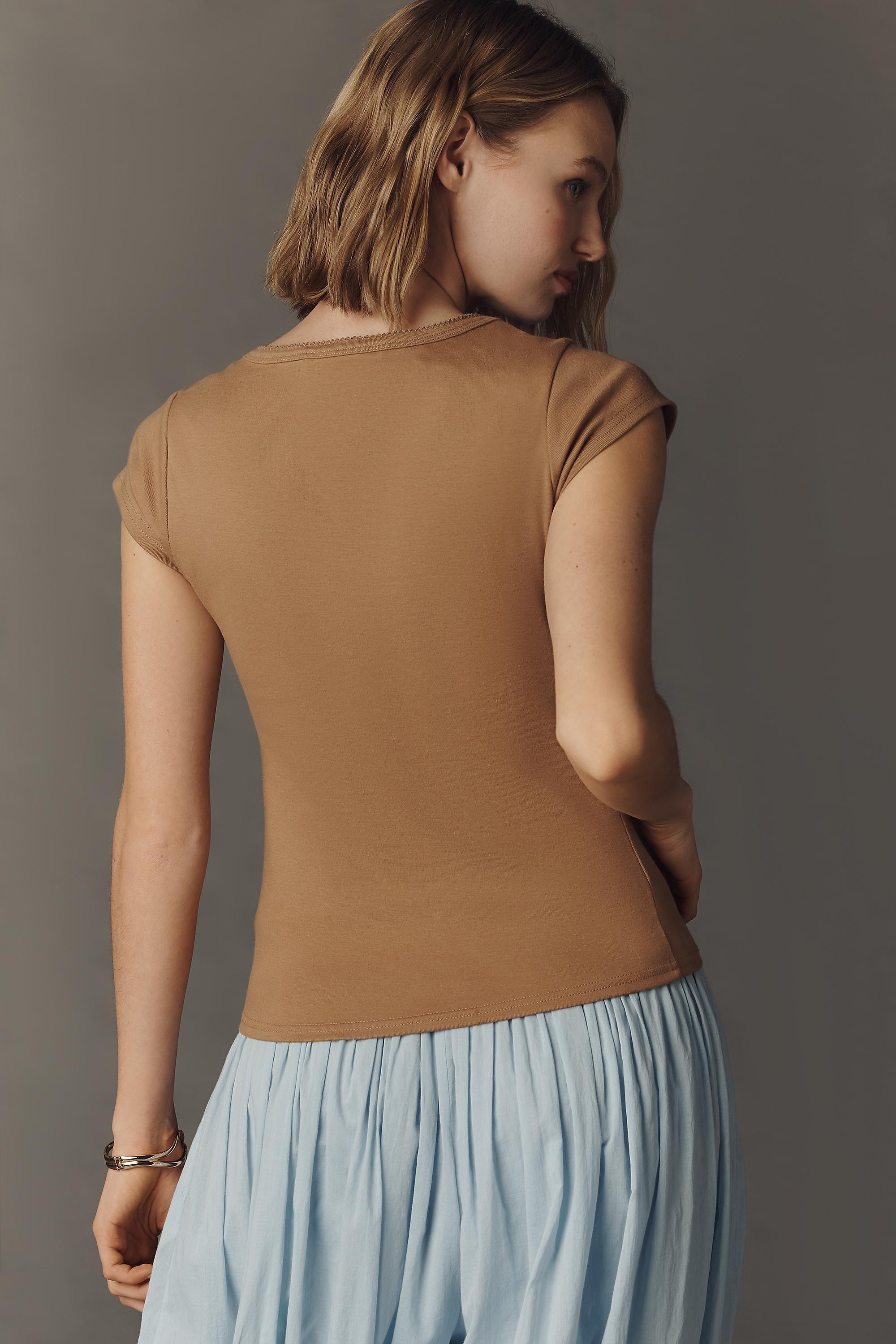 Maeve Cotton Blend Cap-Sleeve Tee, Brown, A501_0219, large image number 2