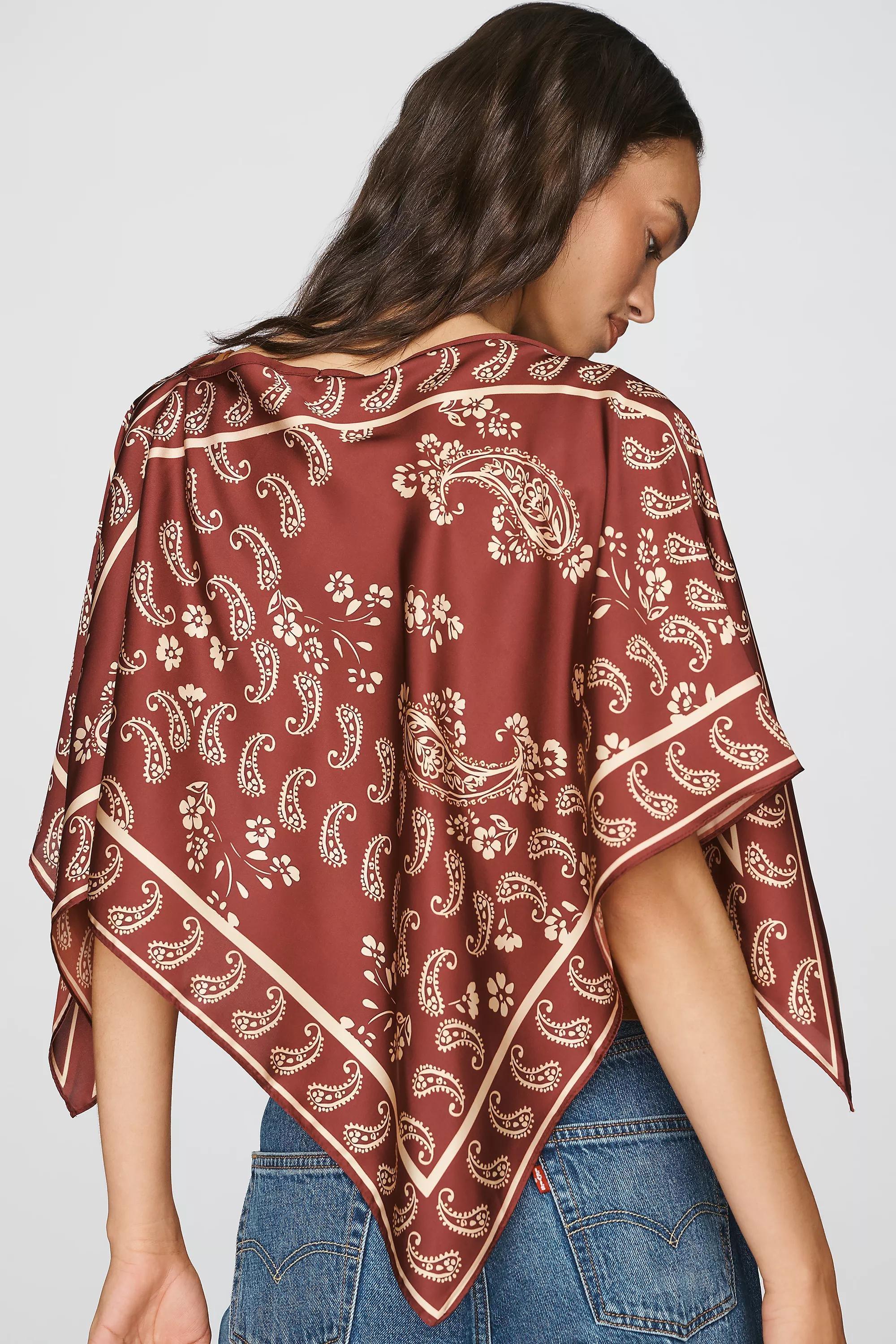 By Anthropologie Printed Scarf Poncho, Red, Burgundy, large image number 1