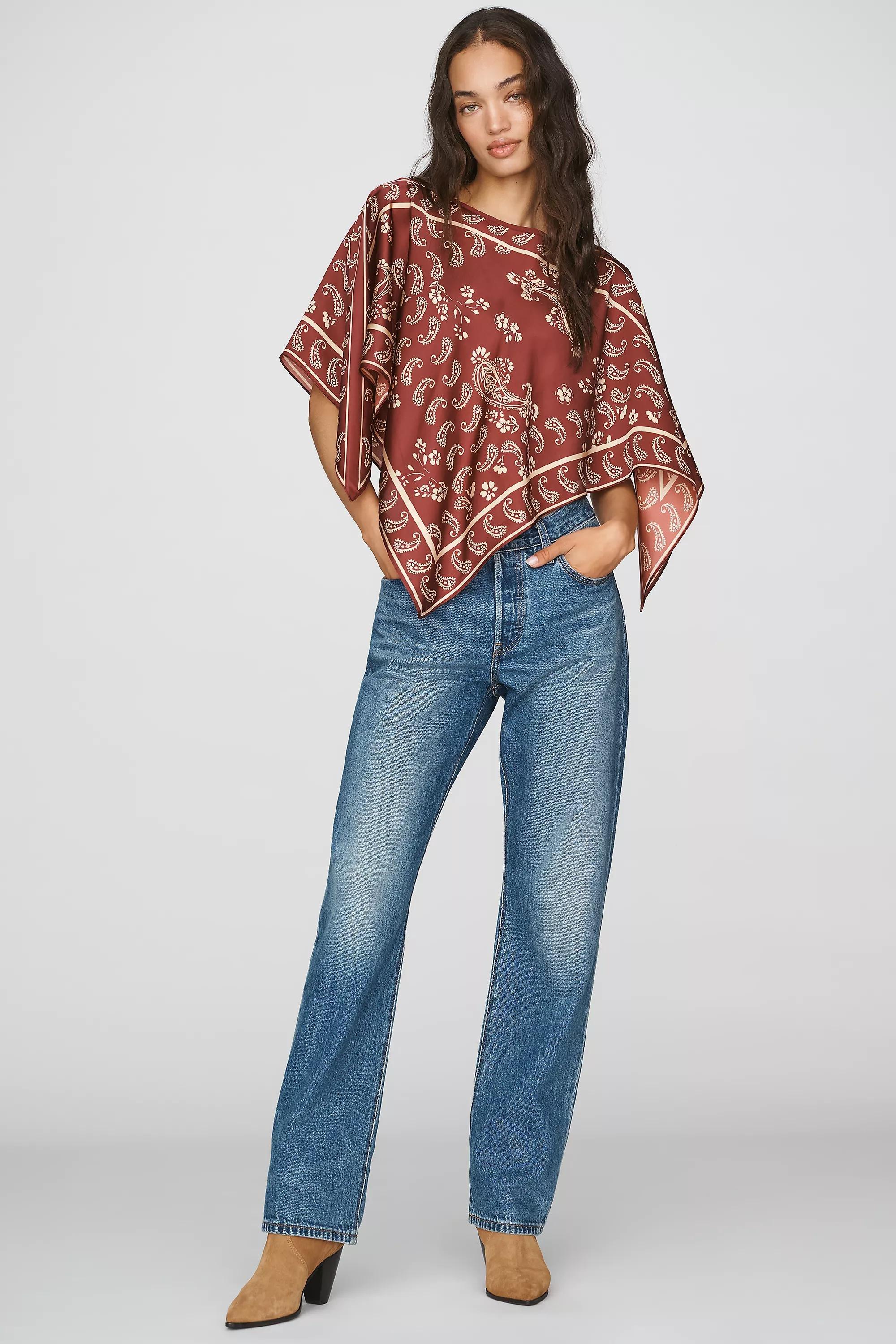 By Anthropologie Printed Scarf Poncho, Red, Burgundy, large image number 3