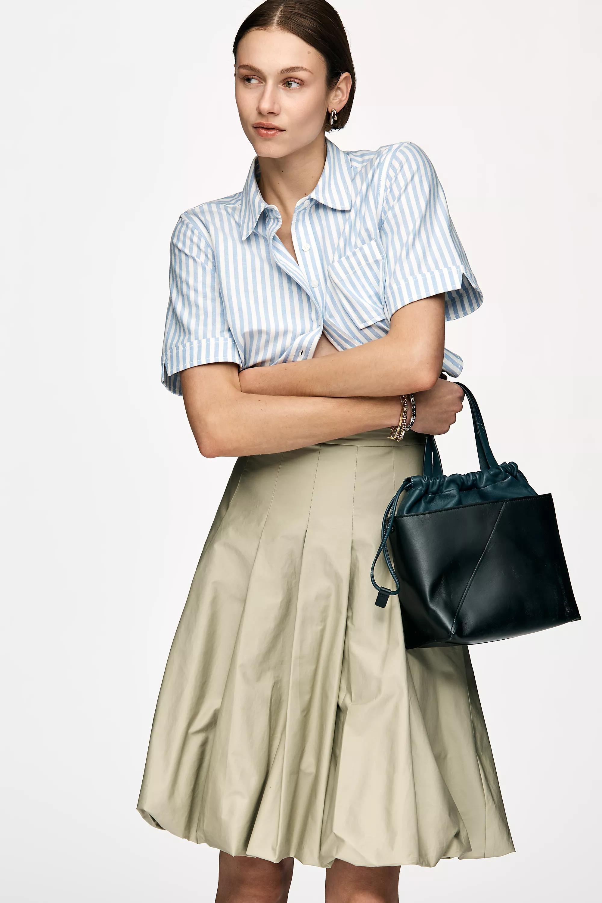 Mare Mare Cotton Pleated Bubble-Hem Midi Skirt, Khaki, A501_0036, large image number 1