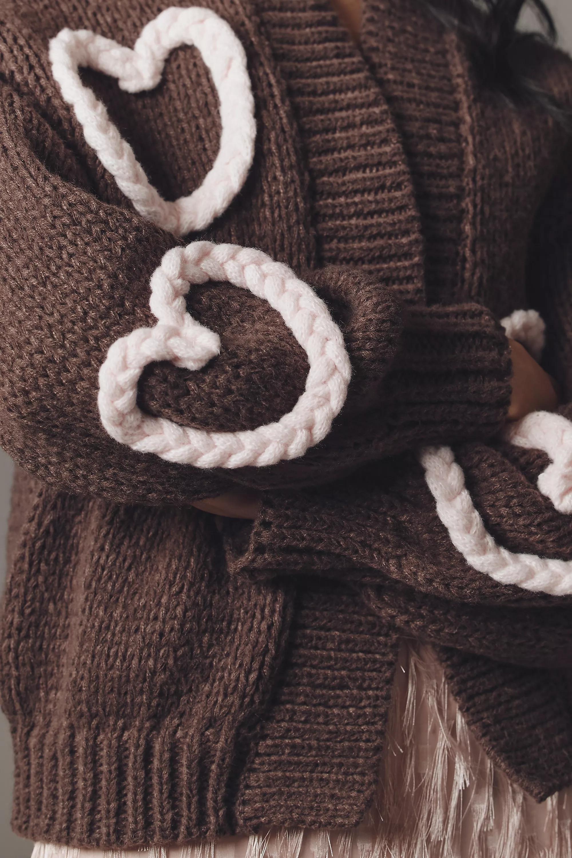 Maeve Heart Icon Open-Front Cardigan, Brown, A501_0021, medium