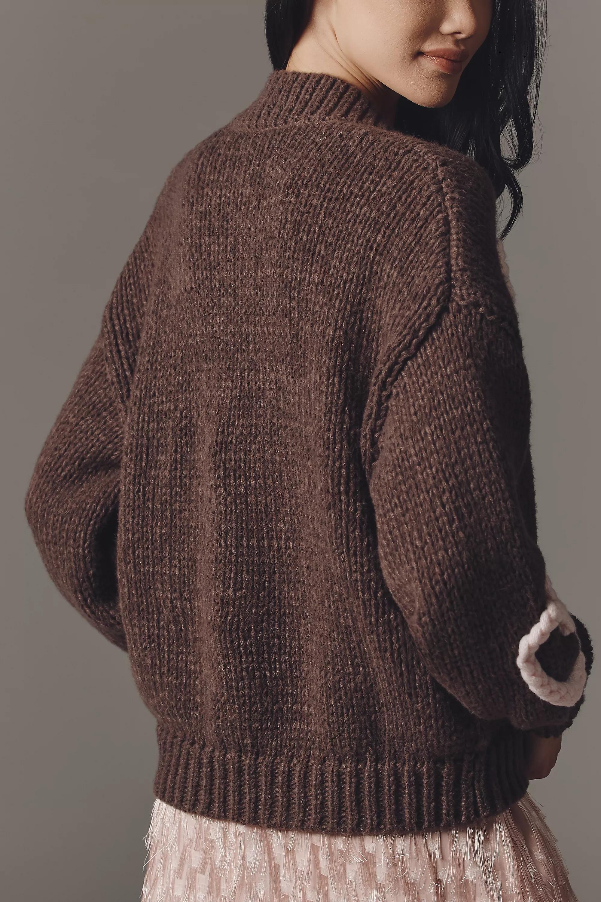 Maeve Heart Icon Open-Front Cardigan, Brown, A501_0021, large image number 3