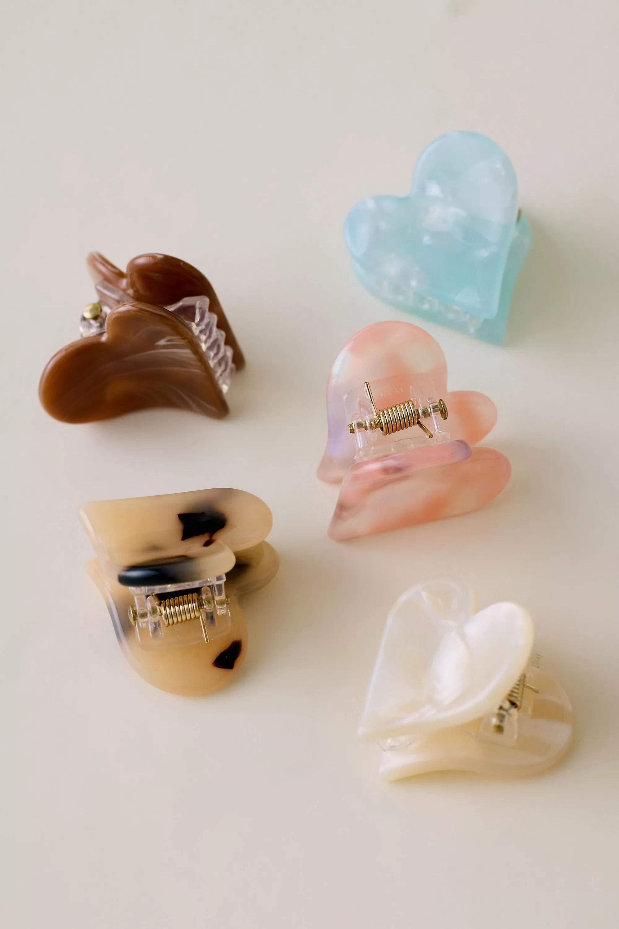 Mini Heart Hair Claw Clips, Set Of 5, Multicolour, A501_0000, medium