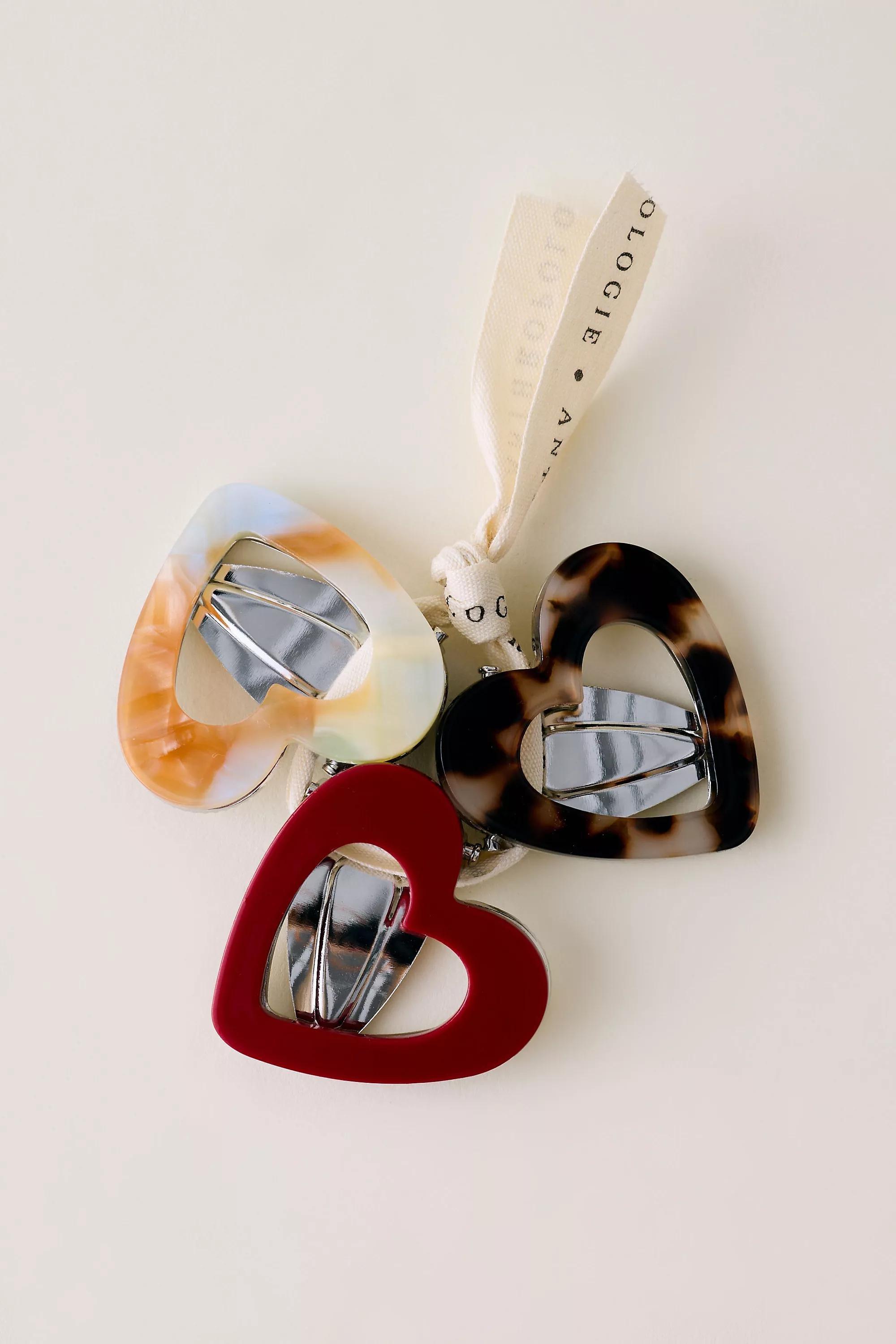 Multicolour Ed Heart Hair Clips, Set Of 3, Multicolour, A501_0000, medium