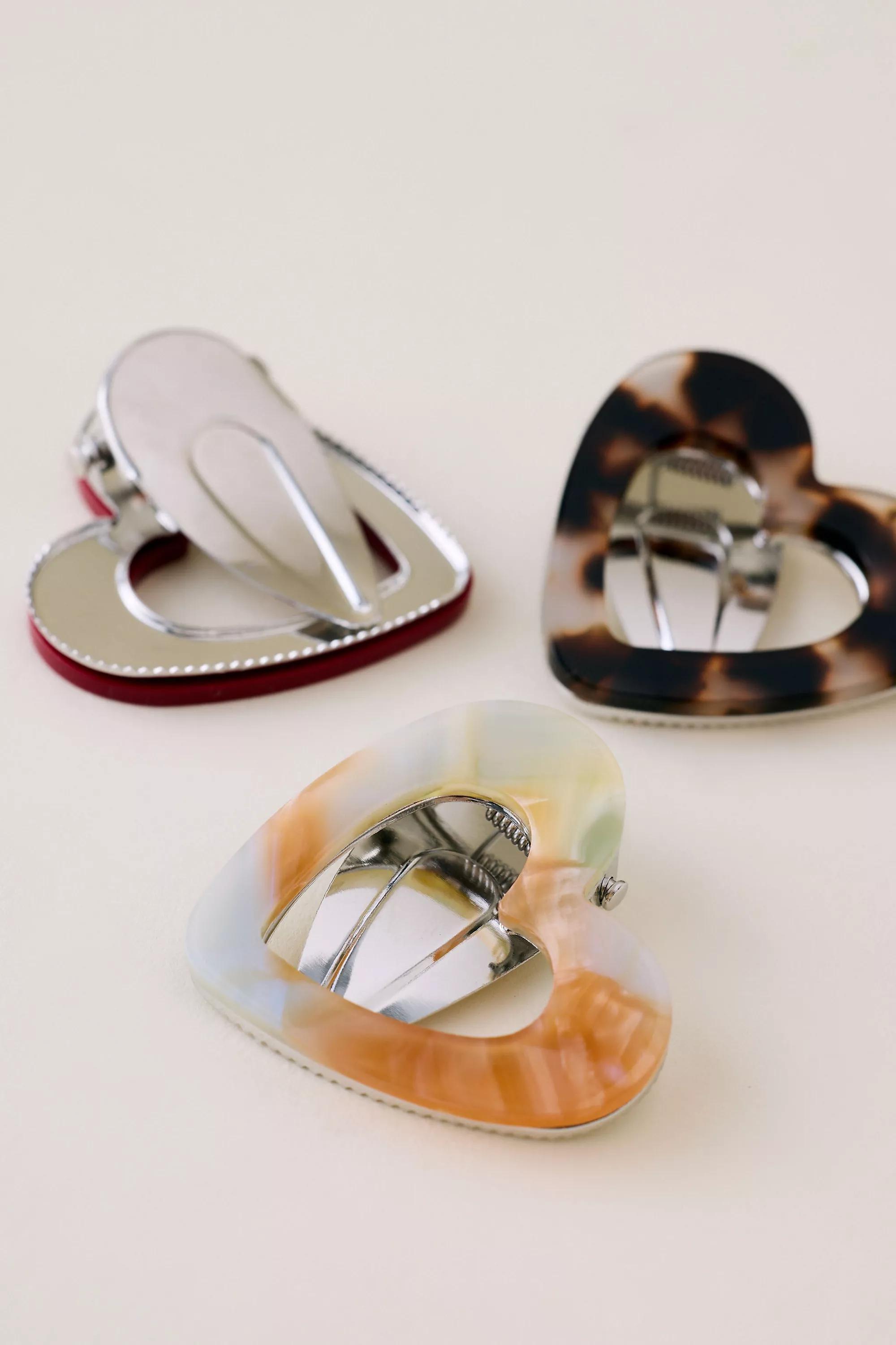 Multicolour Ed Heart Hair Clips, Set Of 3, Multicolour, A501_0000, medium