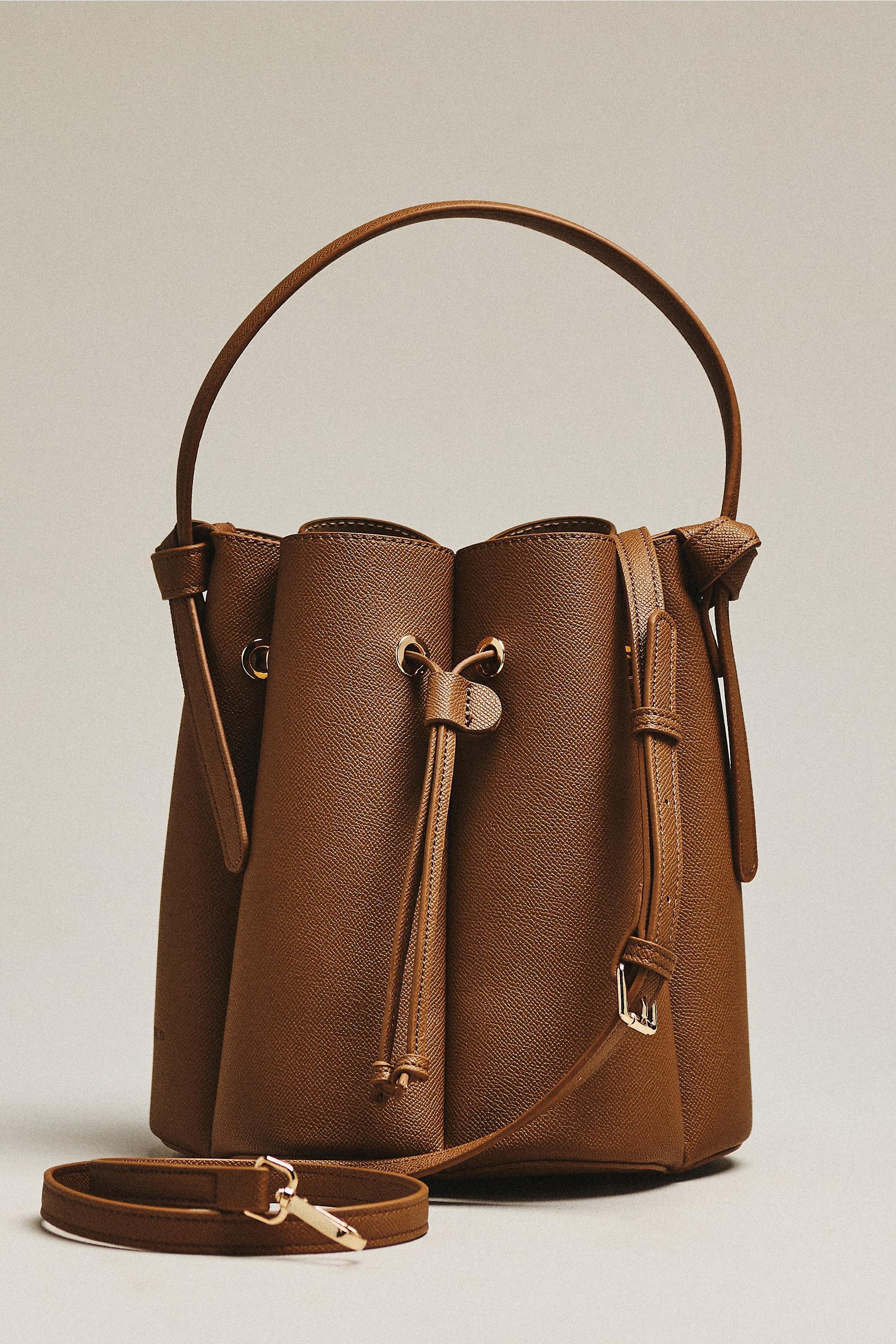 BEIGE Laguna Cinched Vegan Leather Bucket Bag, Women, Beige, medium