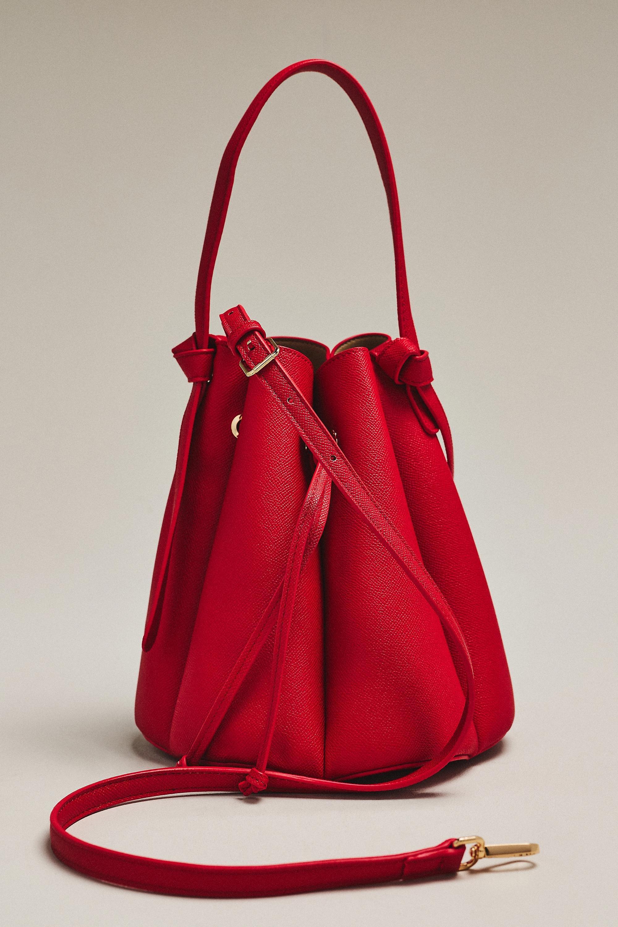 RED Laguna Cinched Vegan Leather Bucket Bag, Red, large image number 0