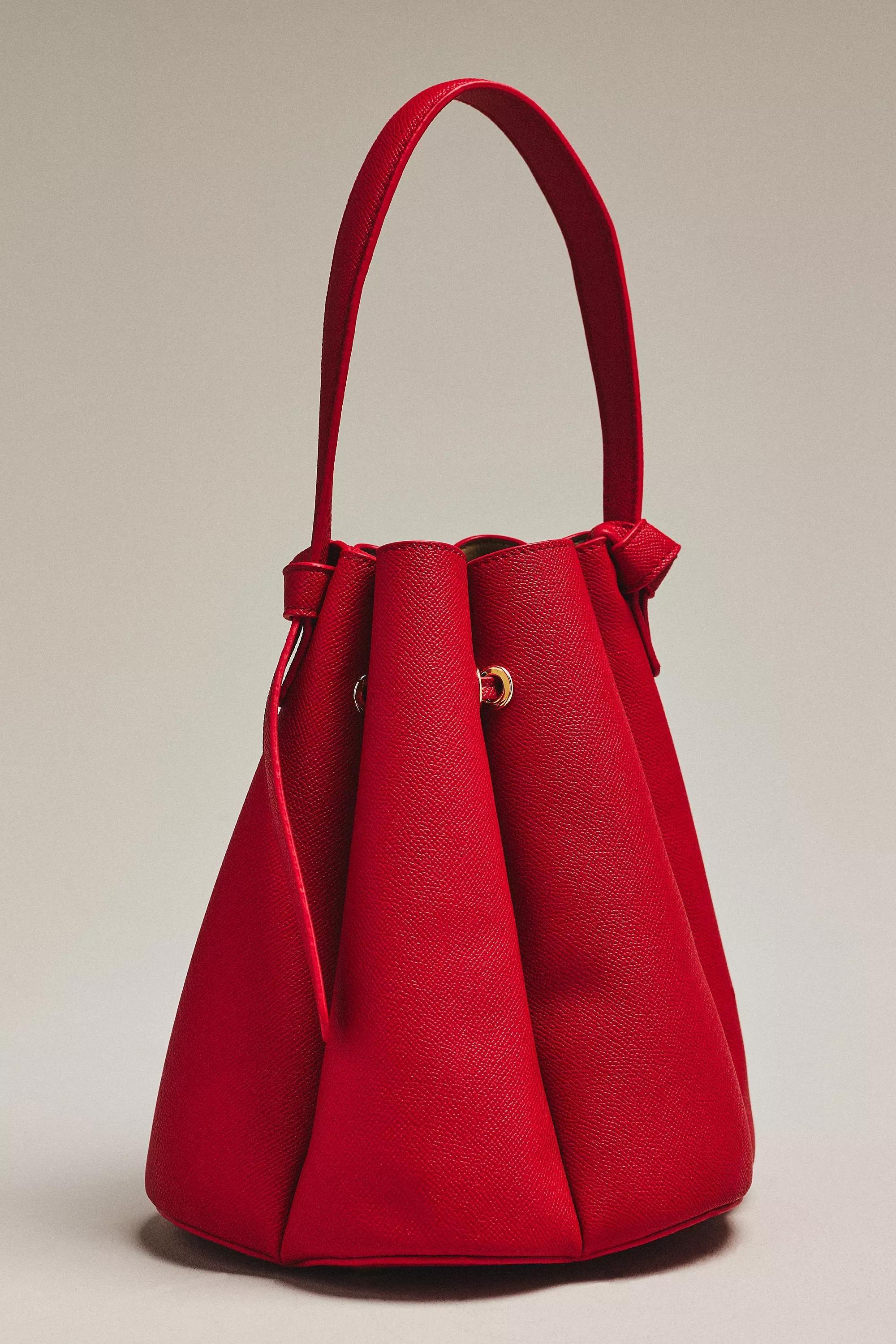 RED Laguna Cinched Vegan Leather Bucket Bag, Red, large image number 1