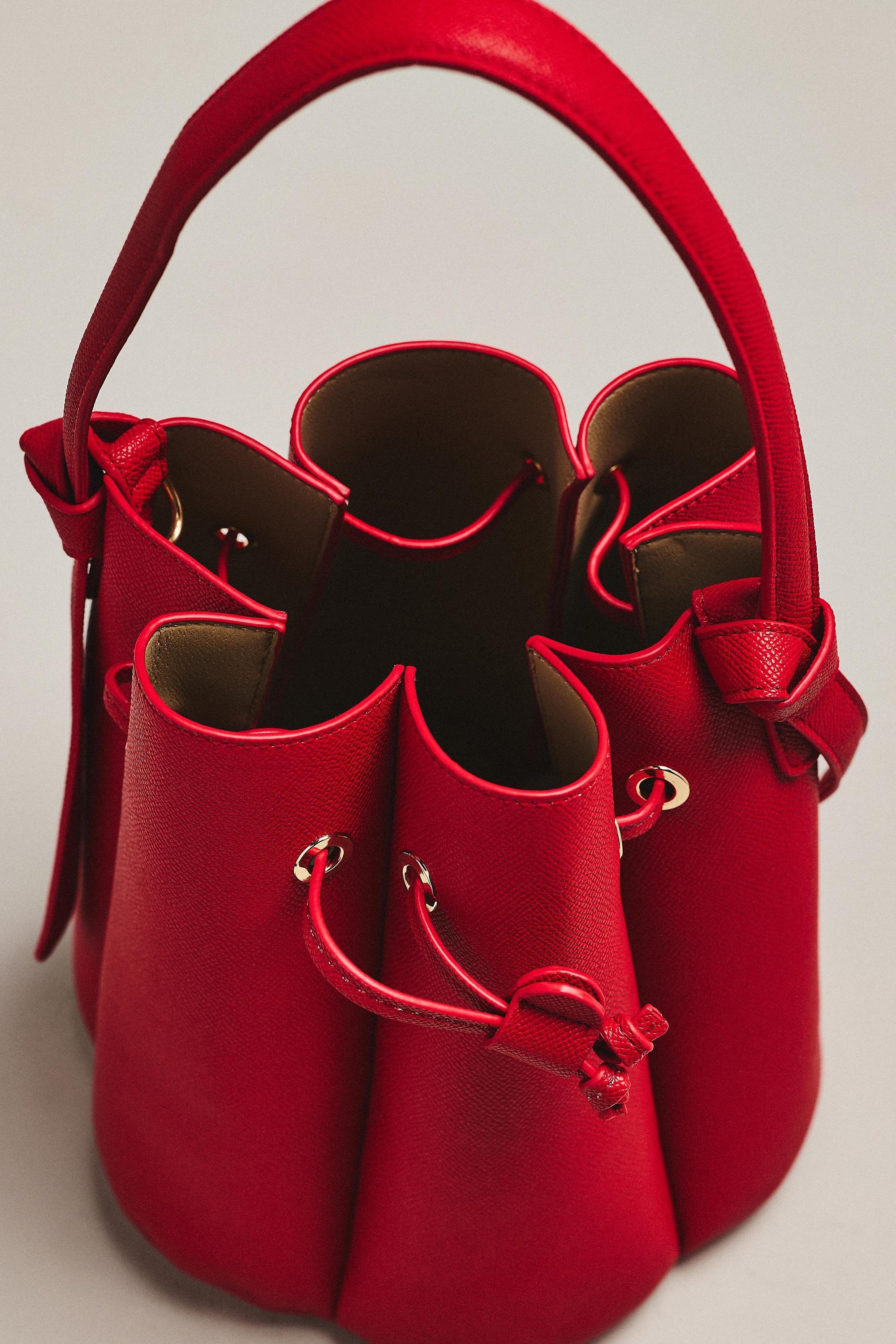 RED Laguna Cinched Vegan Leather Bucket Bag, Red, large image number 3