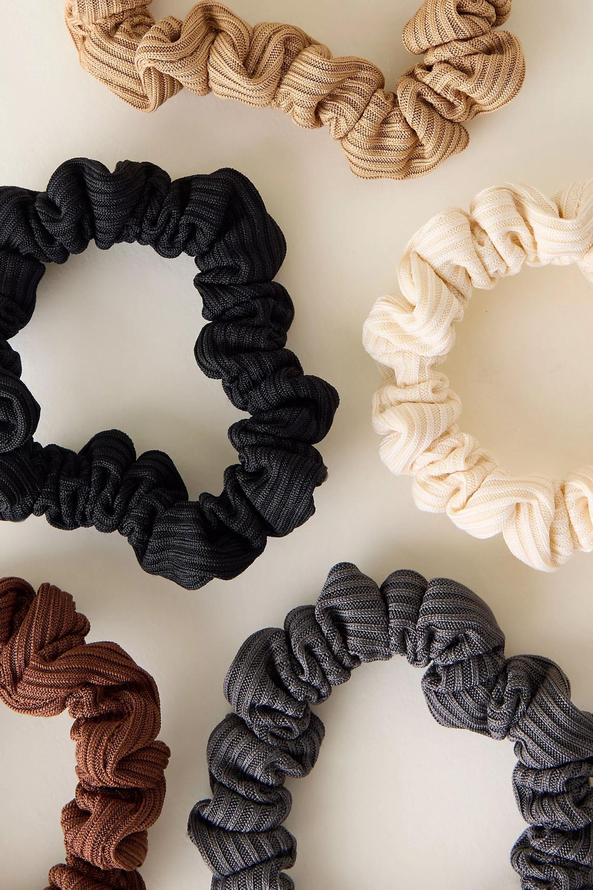 Ribbed Hair Ties, Set Of 5, White, A501_0014, medium