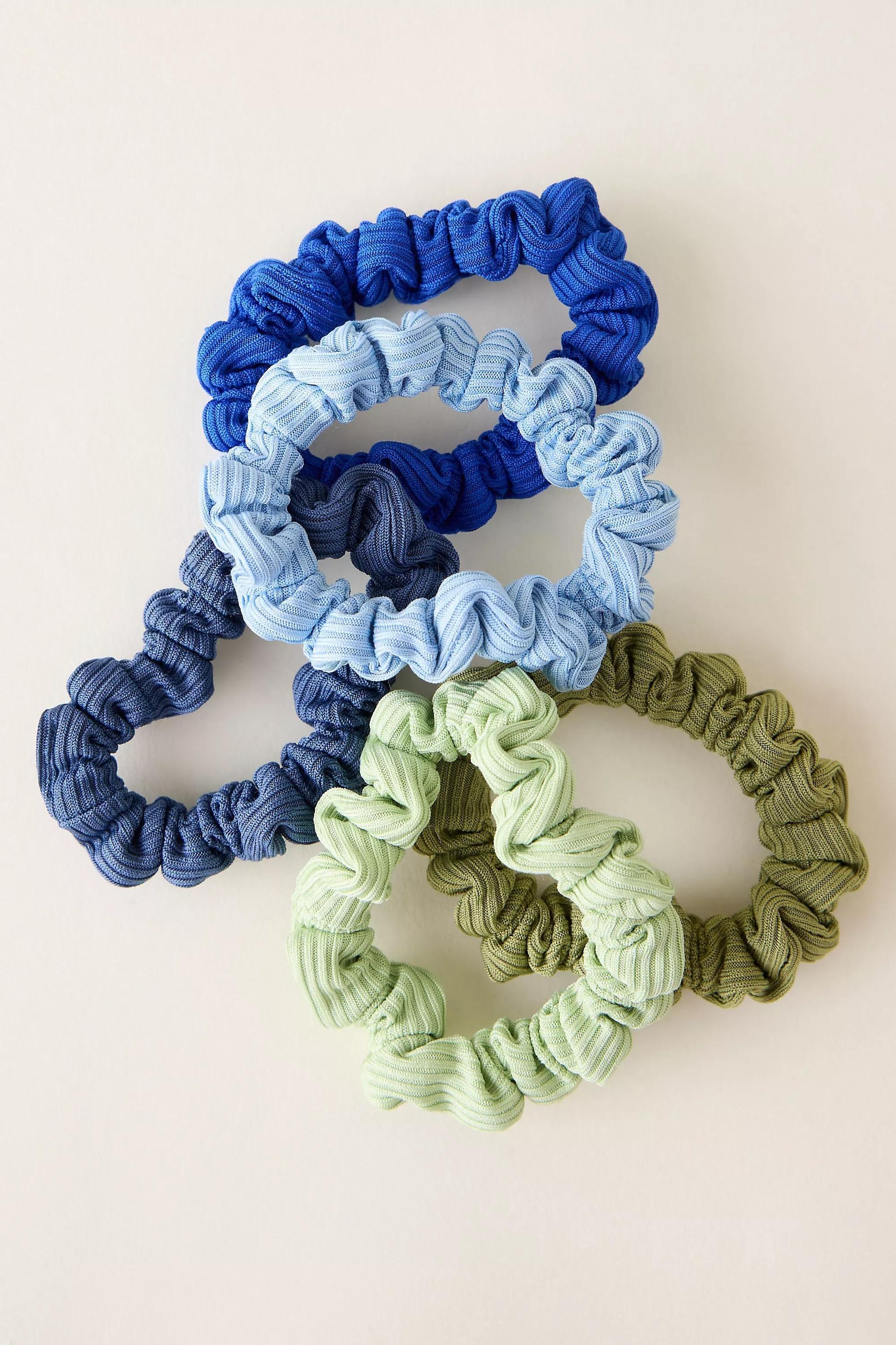 Ribbed Hair Ties, Set Of 5, Blue, A501_0040, large image number 0