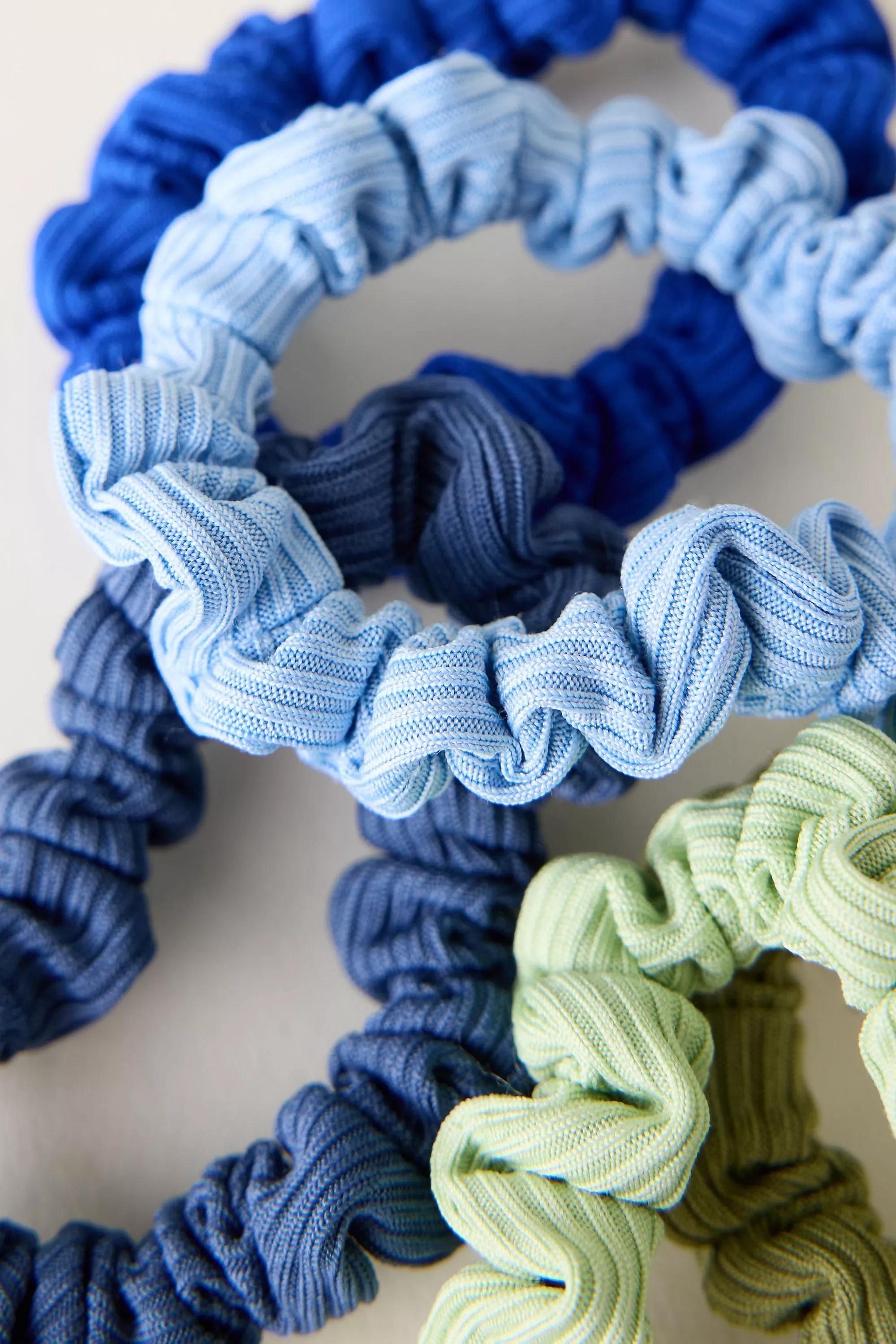 Ribbed Hair Ties, Set Of 5, Blue, A501_0040, large image number 2