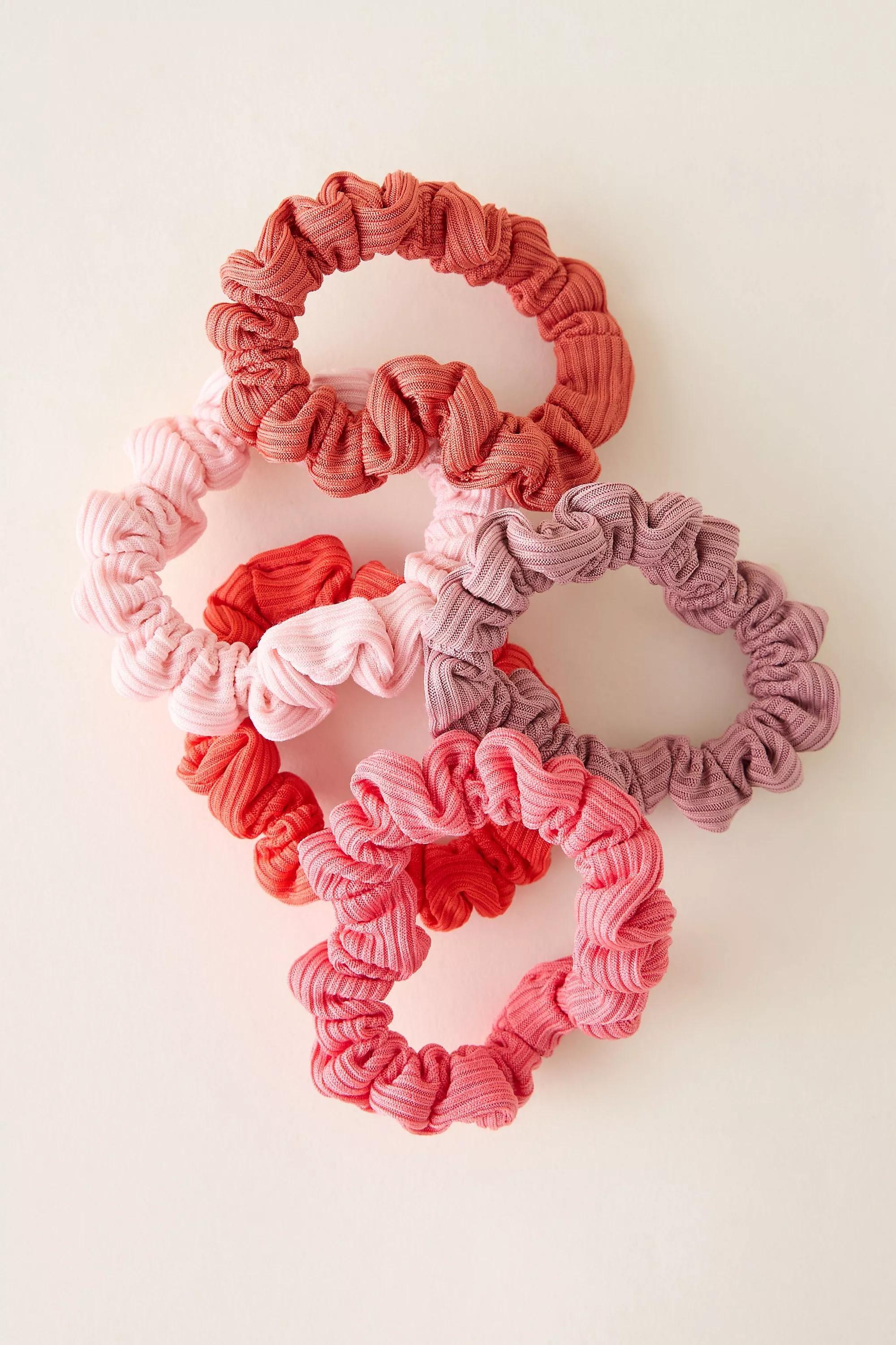 Ribbed Hair Ties, Set Of 5, Pink, A501_0066, large image number 0