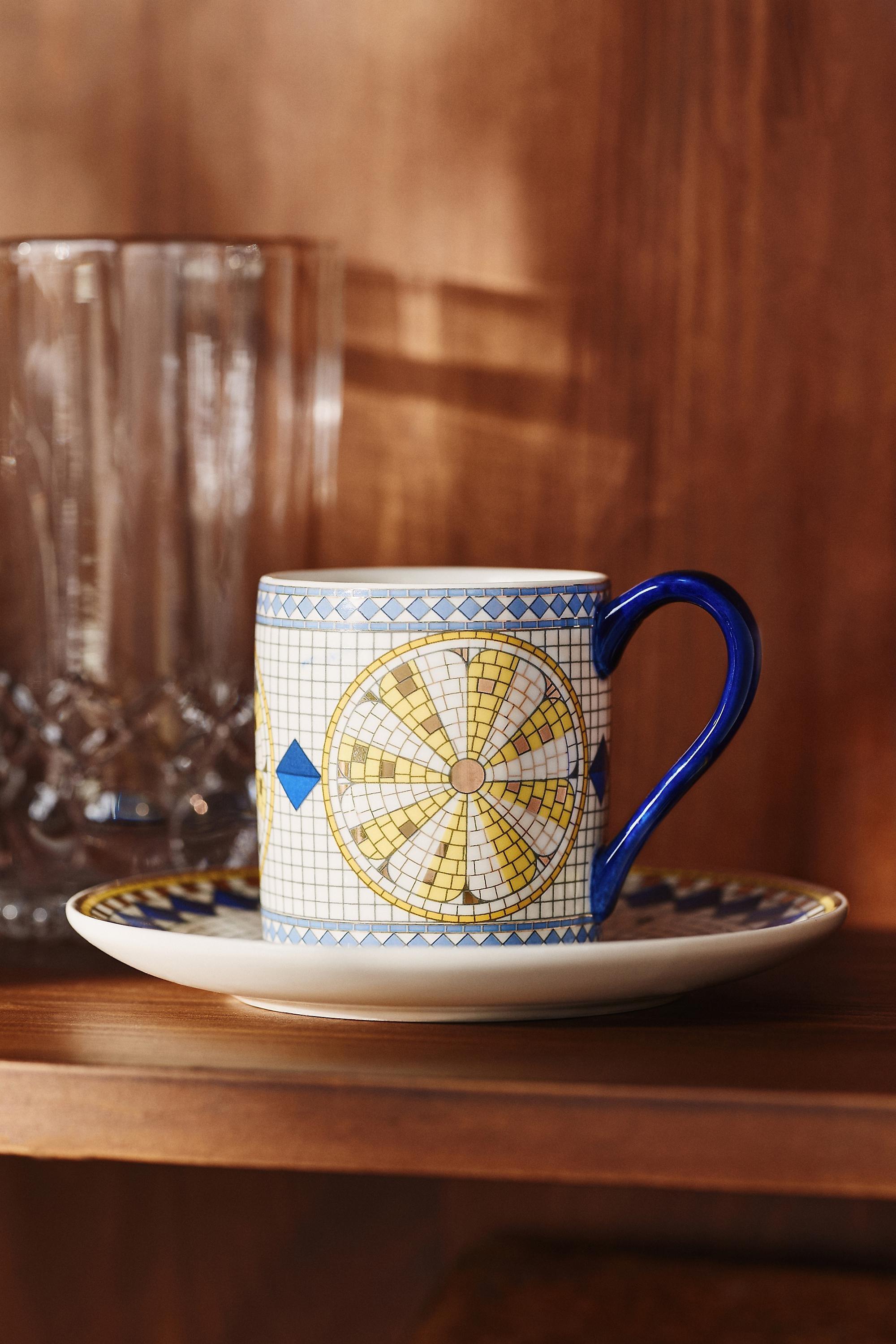 The Bistro Tile Stoneware Espresso And Saucer, Yellow, A501_0271, medium