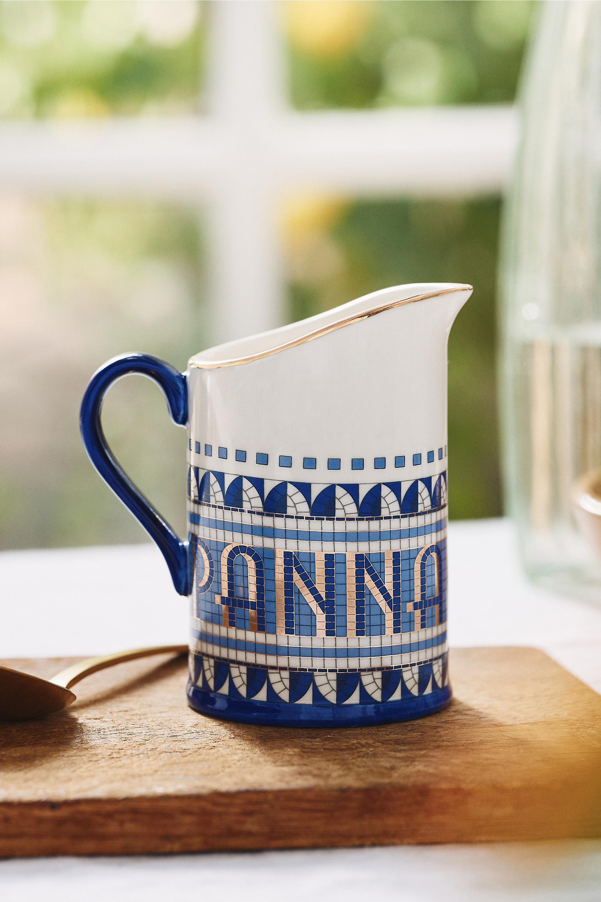 The Bistro Tile Stoneware Creamer, Blue, Black, large image number 0