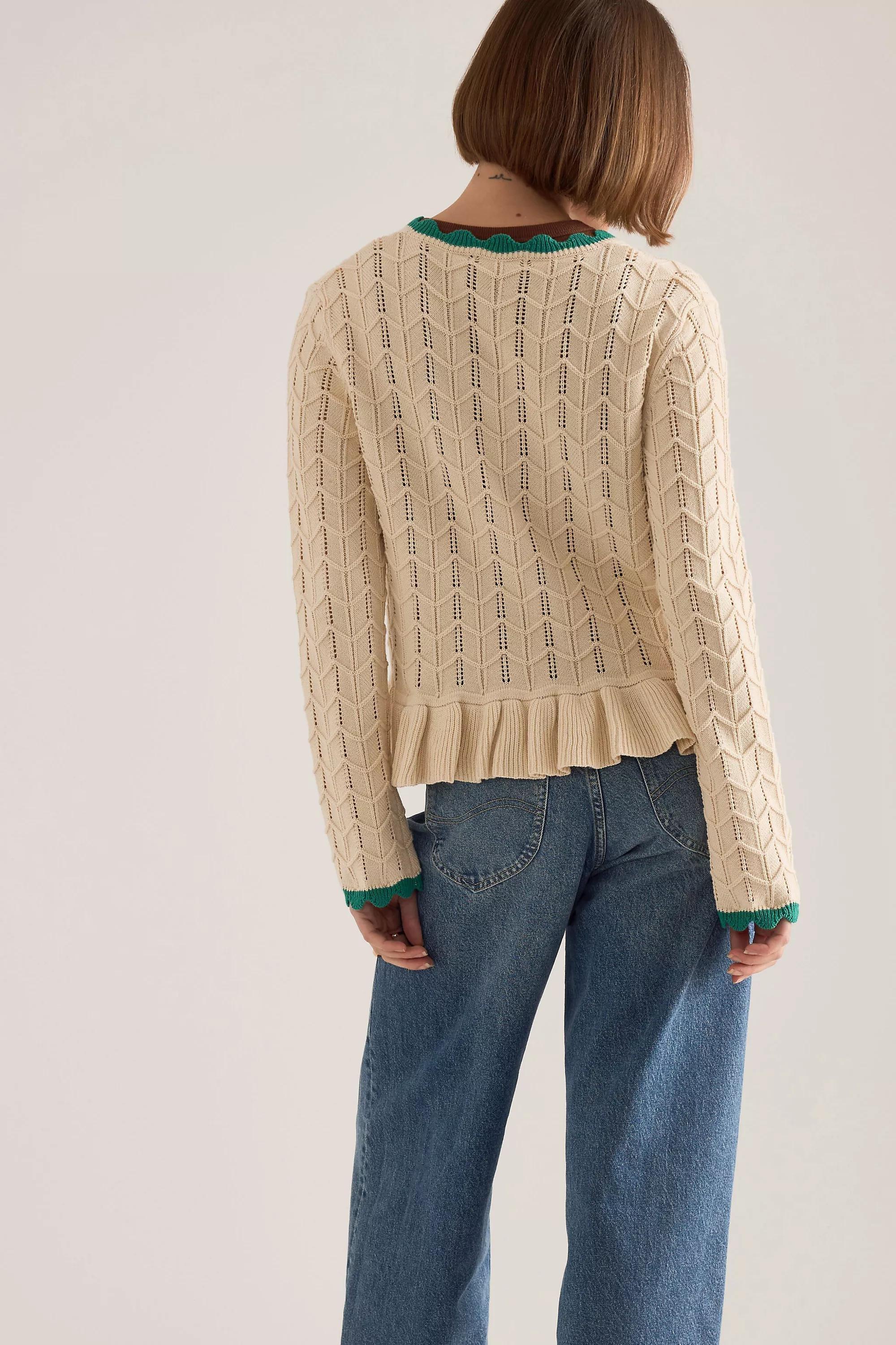 By Anthropologie Pointelle Knit Tie-Front Cardigan, Cream, Cream, large image number 1