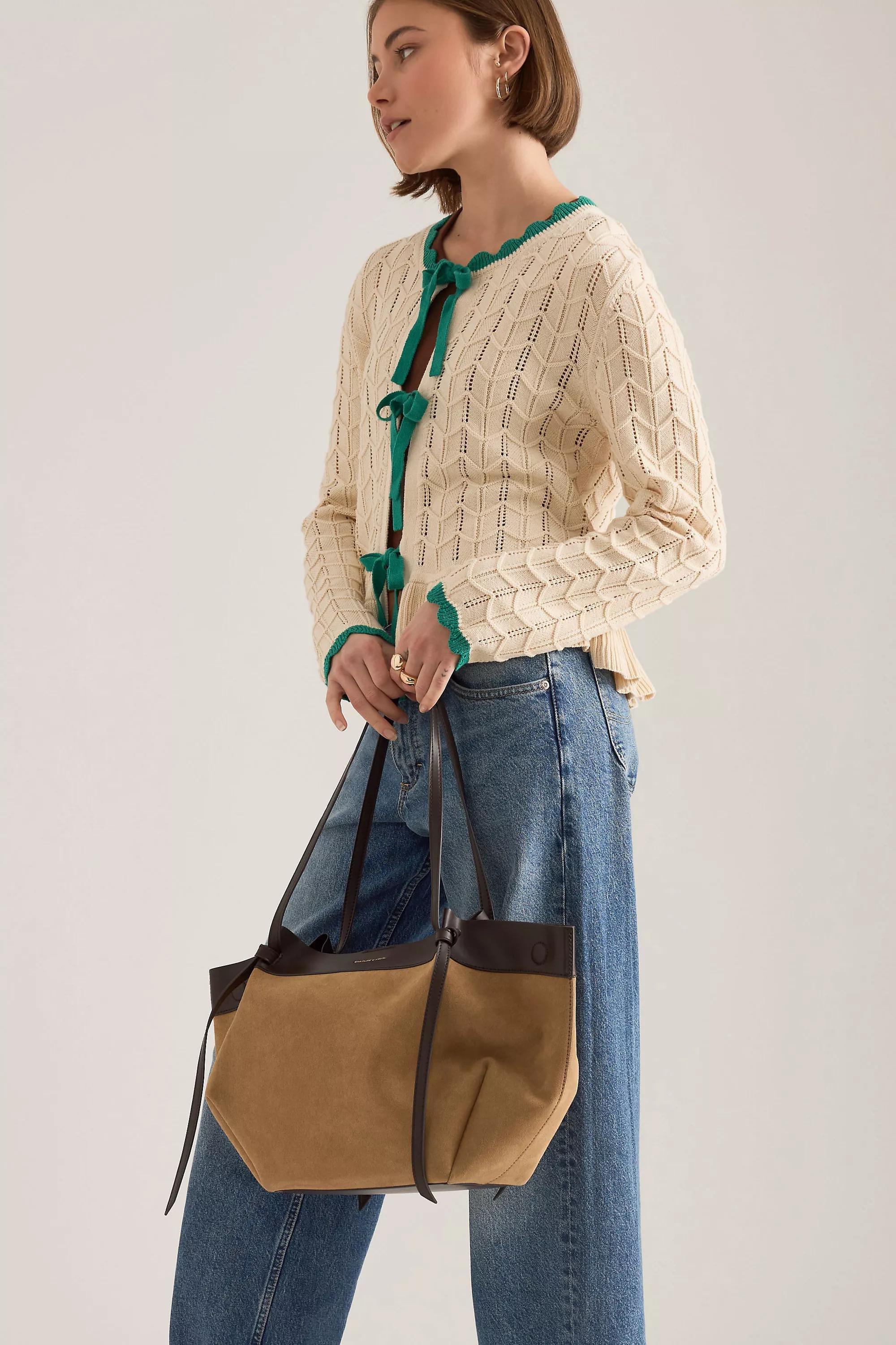 By Anthropologie Pointelle Knit Tie-Front Cardigan, Cream, Cream, large image number 4