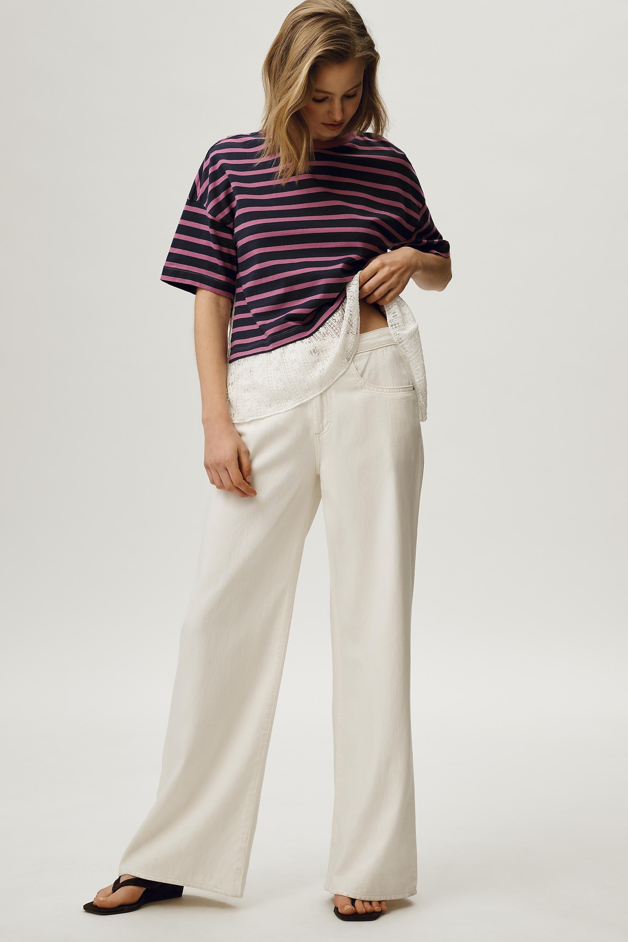 By Maeve Stripe Lace Hem T-Shirt Navy, A501_0041, large image number 3