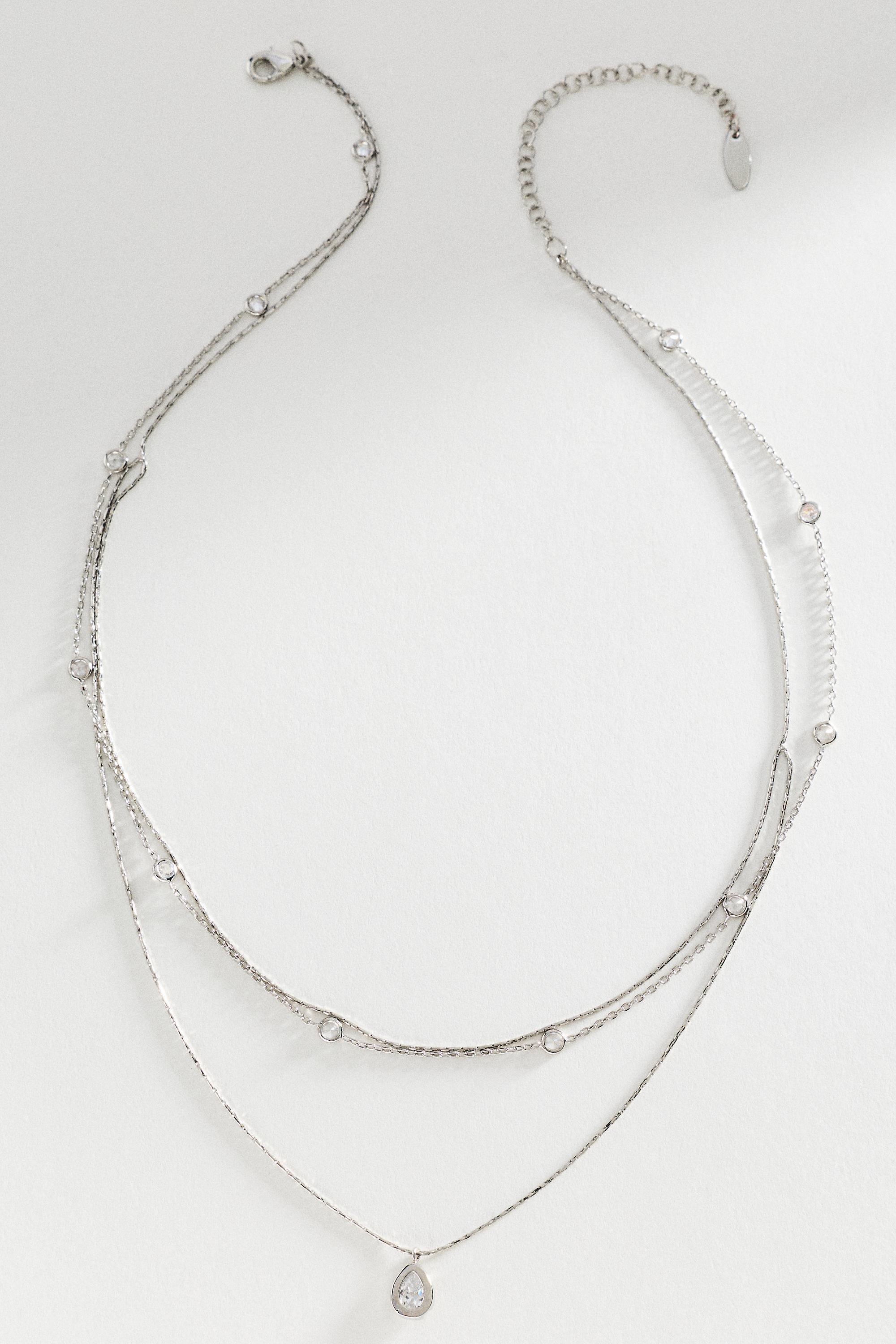Delicate Layered Crystal Necklace, Silver, A501_0007, large image number 0