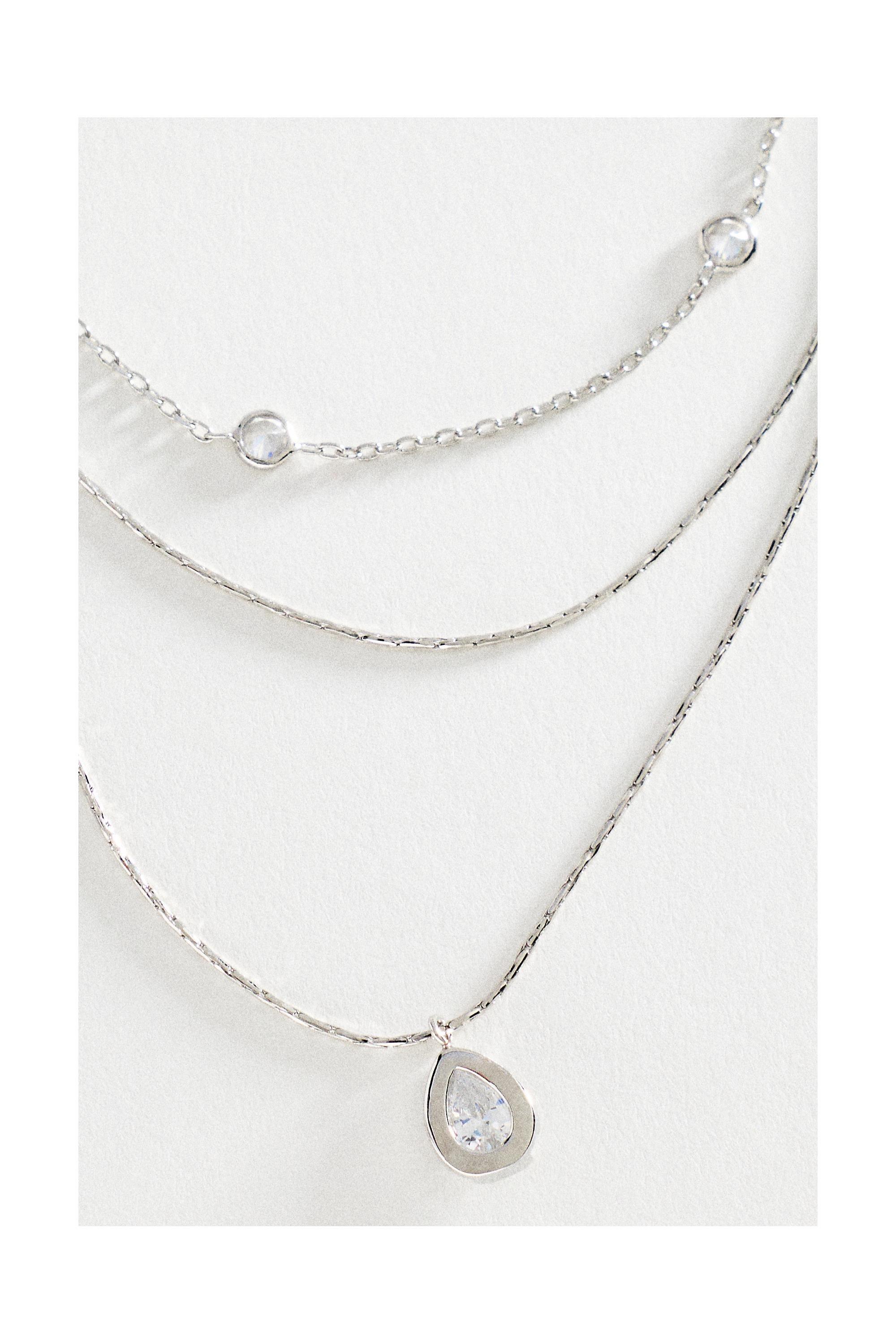 Delicate Layered Crystal Necklace, Silver, A501_0007, medium