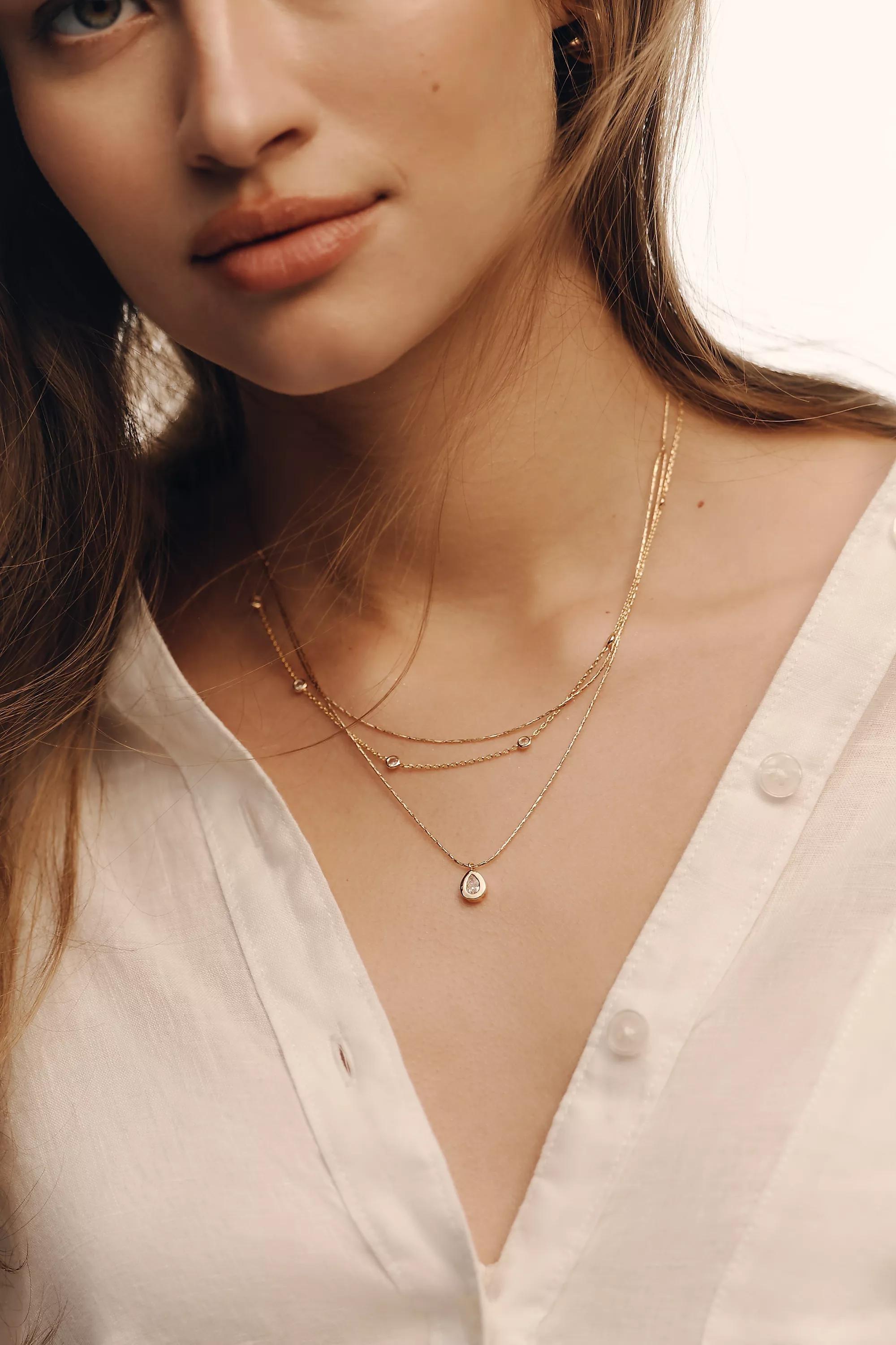 Delicate Layered Crystal Necklace, Gold, A501_0070, large image number 0