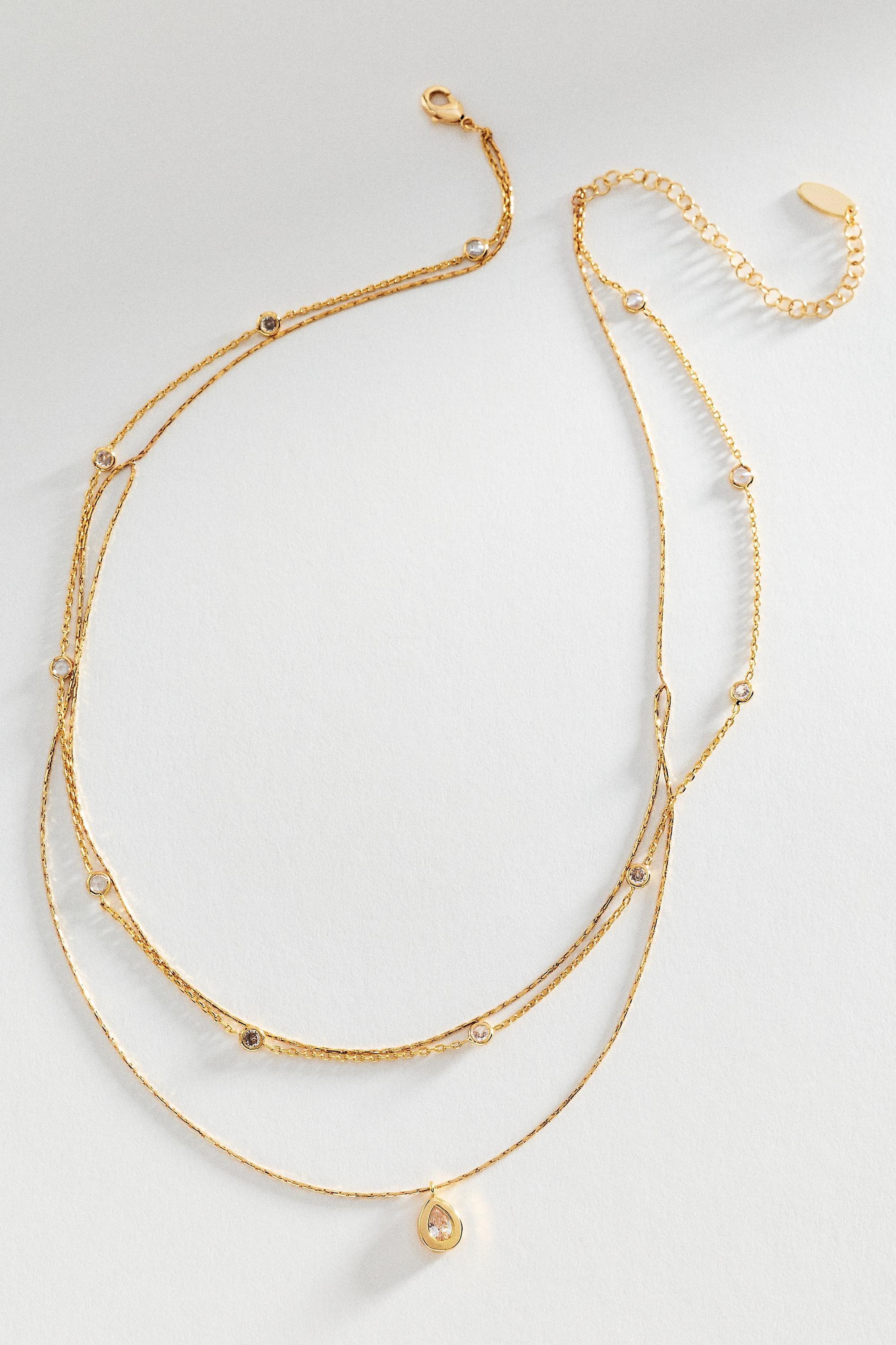 Delicate Layered Crystal Necklace, Gold, A501_0070, large image number 1