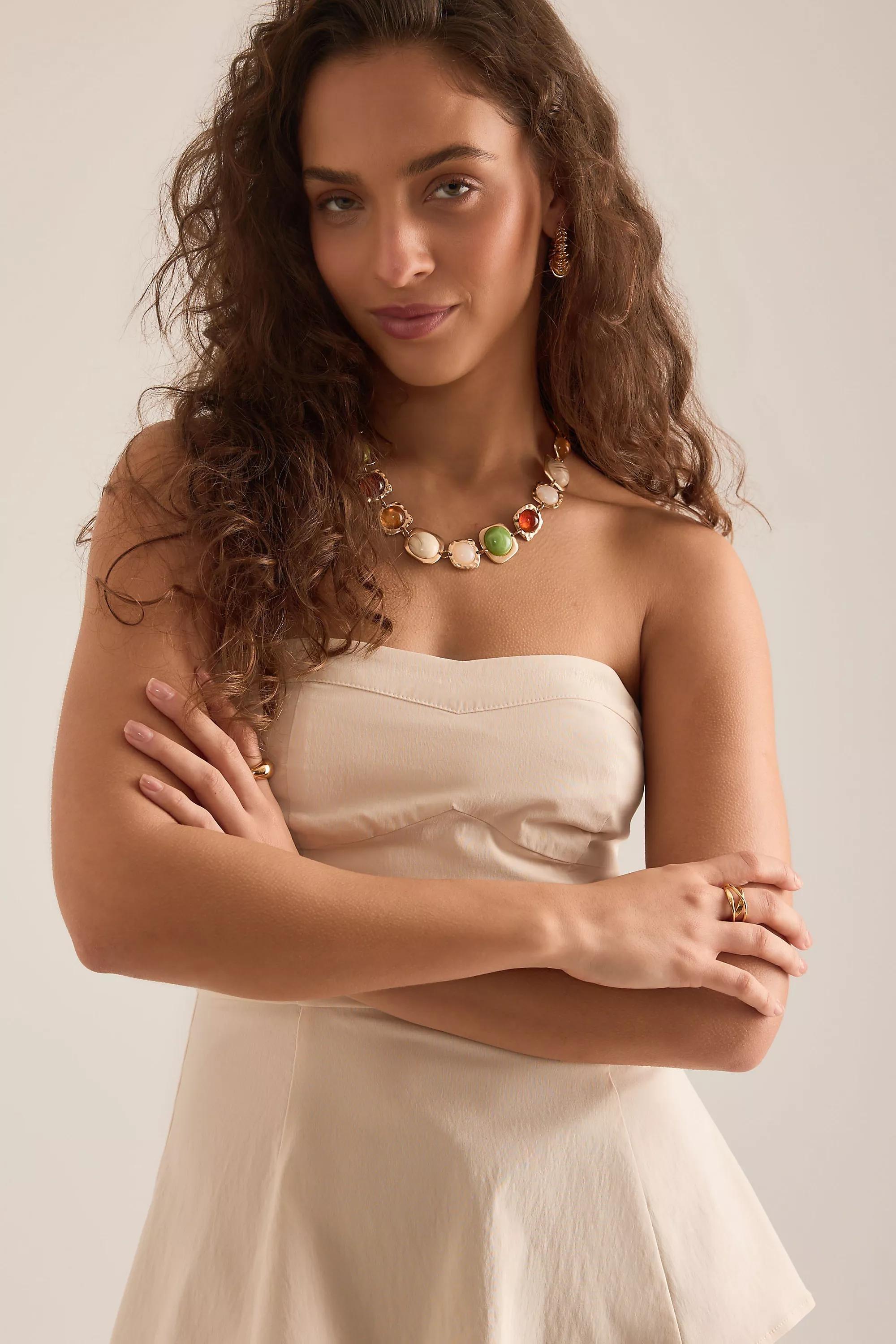 Gold-Plated Resin Stone Necklace, Multicolour, A501_0000, large image number 0