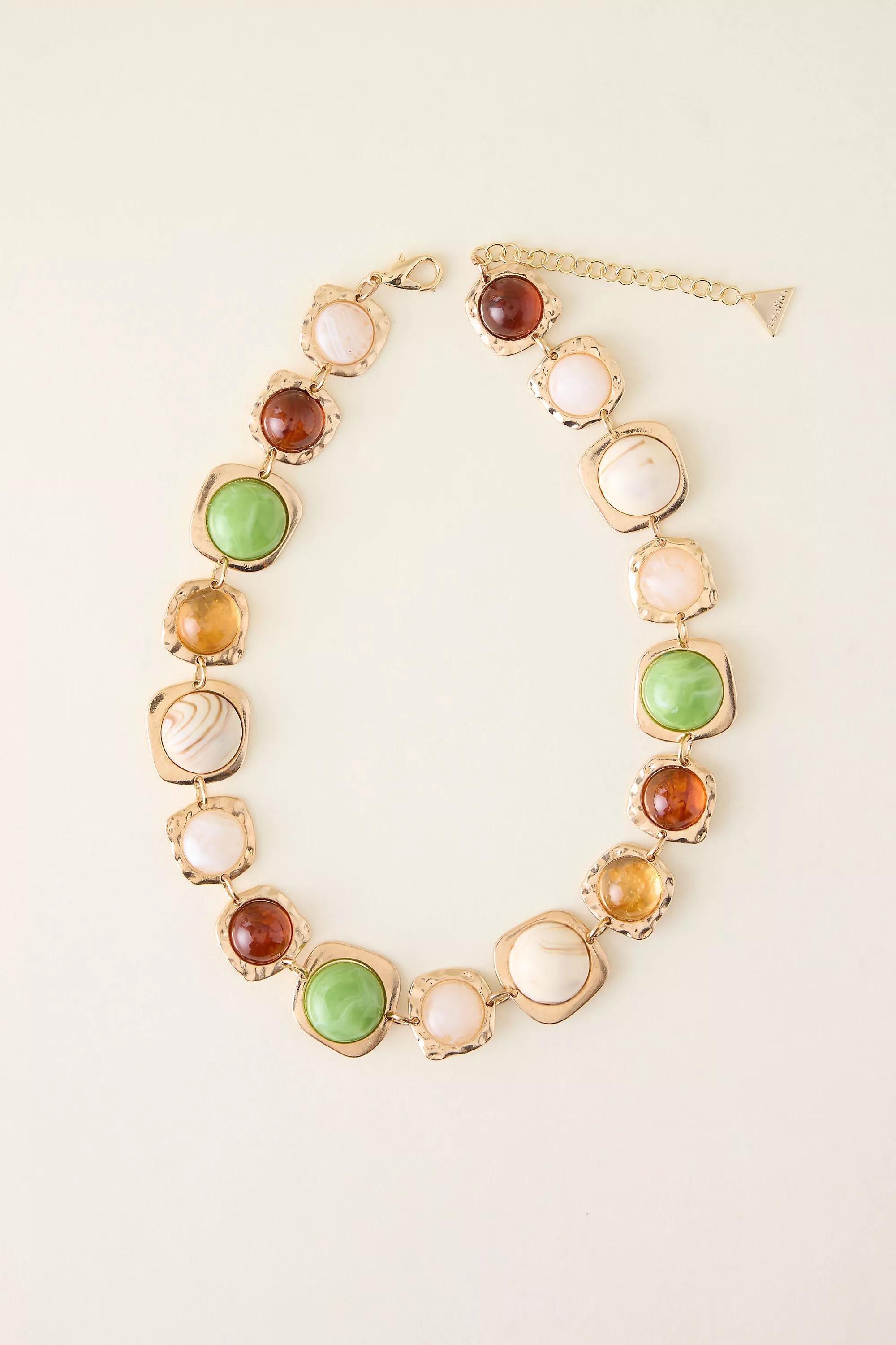 Gold-Plated Resin Stone Necklace, Multicolour, A501_0000, large image number 2