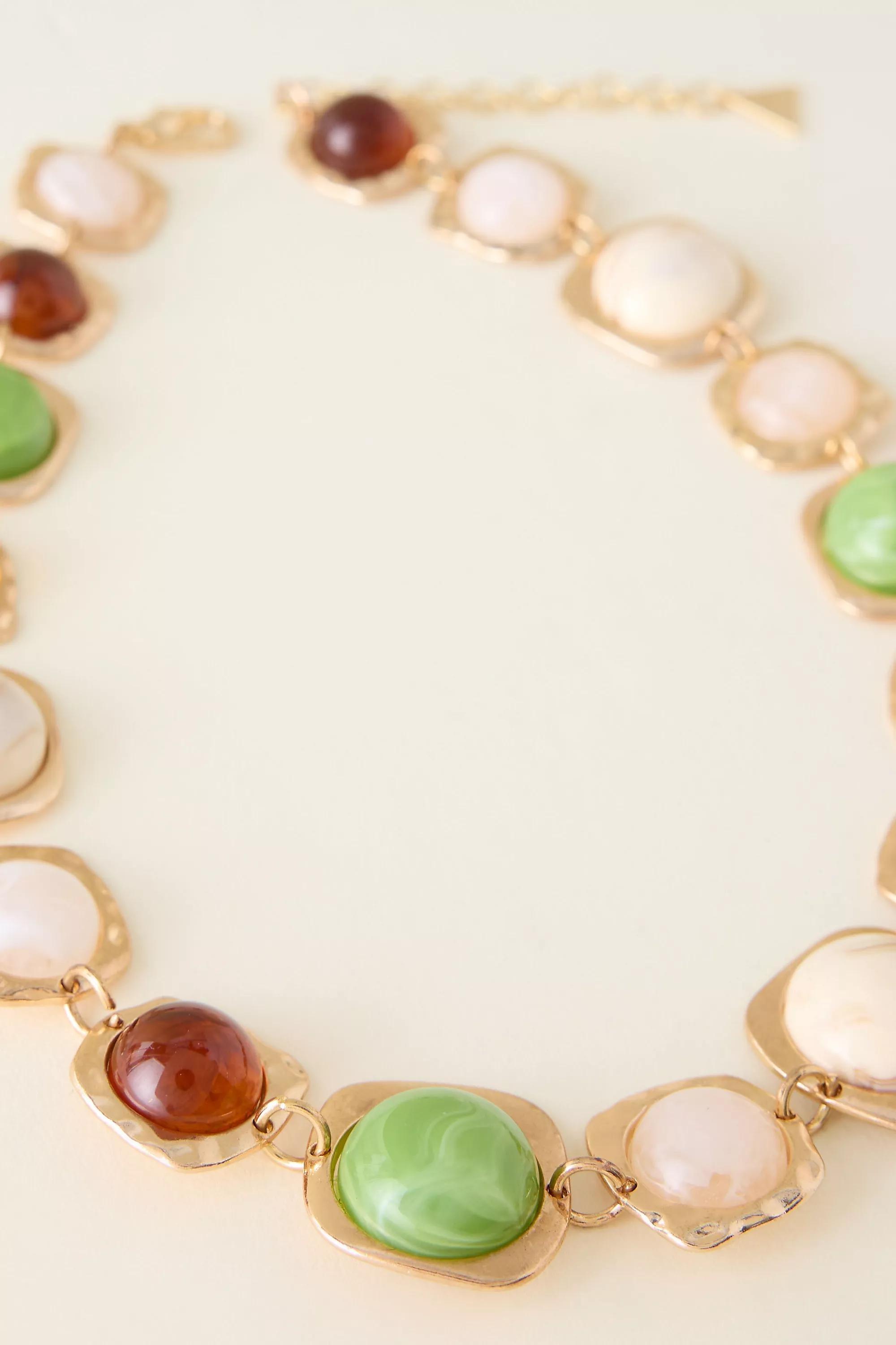 Gold-Plated Resin Stone Necklace, Multicolour, A501_0000, large image number 3