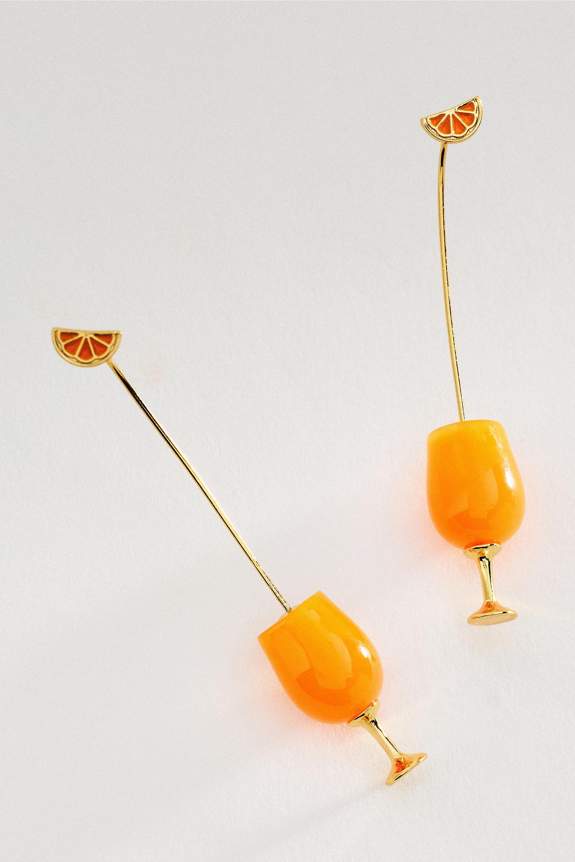 ORANGE Cocktail Icon Threader Earrings, Orange, large image number 0