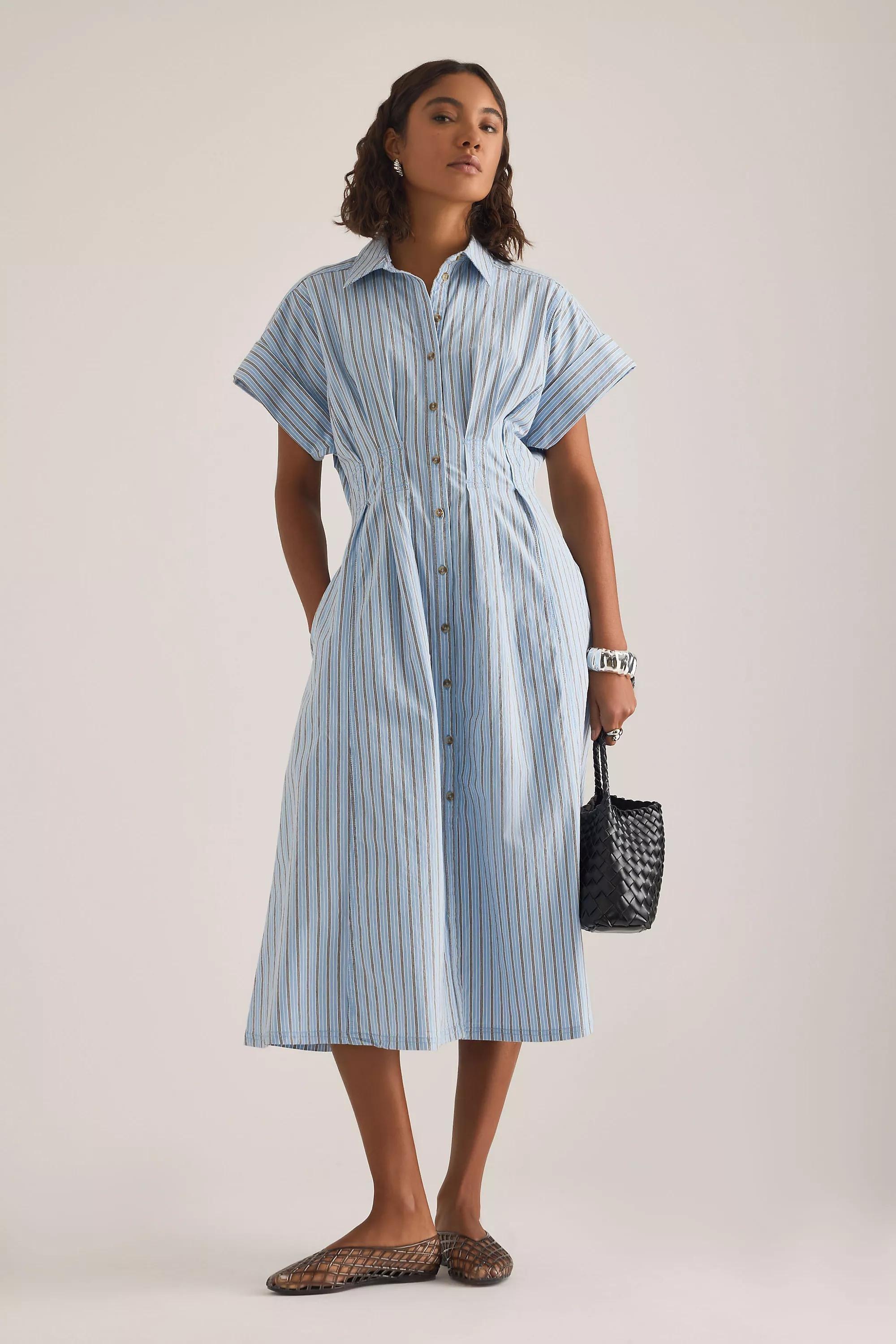 The Bobbie Short-Sleeve Fitted-Waist Midi Shirt Dress By Pilcro, Blue, A501_0546, large image number 0