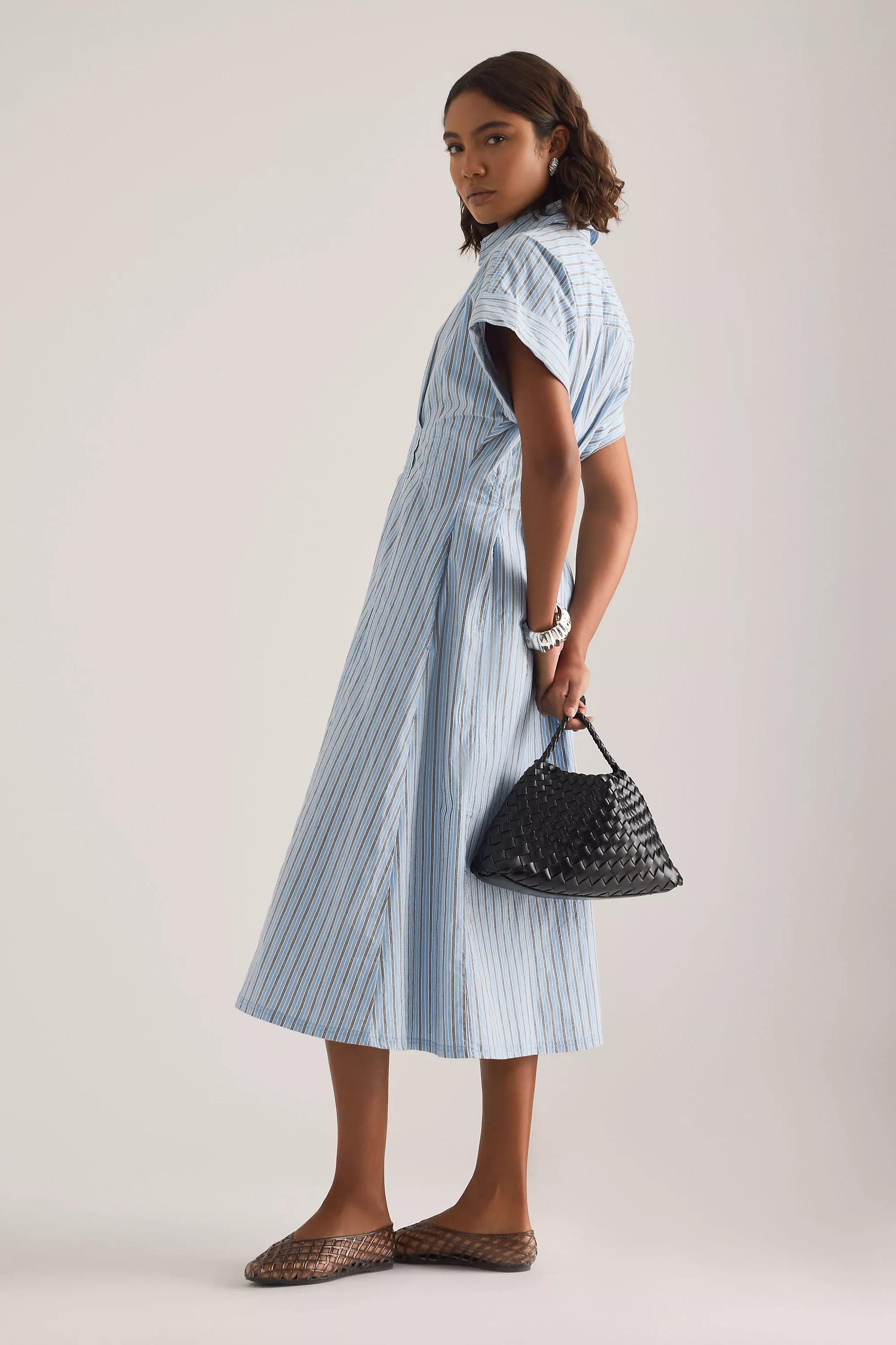 The Bobbie Short-Sleeve Fitted-Waist Midi Shirt Dress By Pilcro, Blue, A501_0546, large image number 1