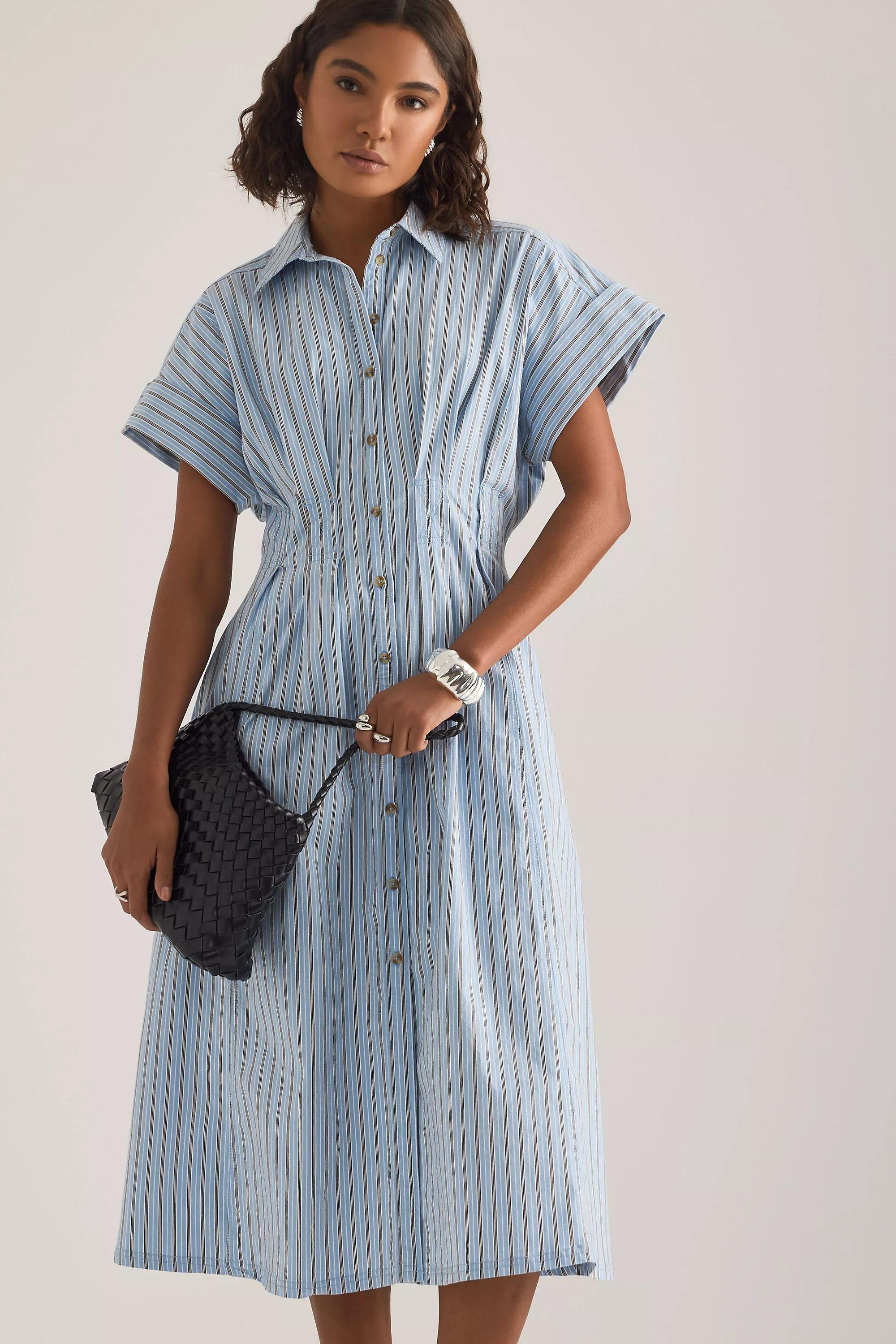 The Bobbie Short-Sleeve Fitted-Waist Midi Shirt Dress By Pilcro, Blue, A501_0546, large image number 2