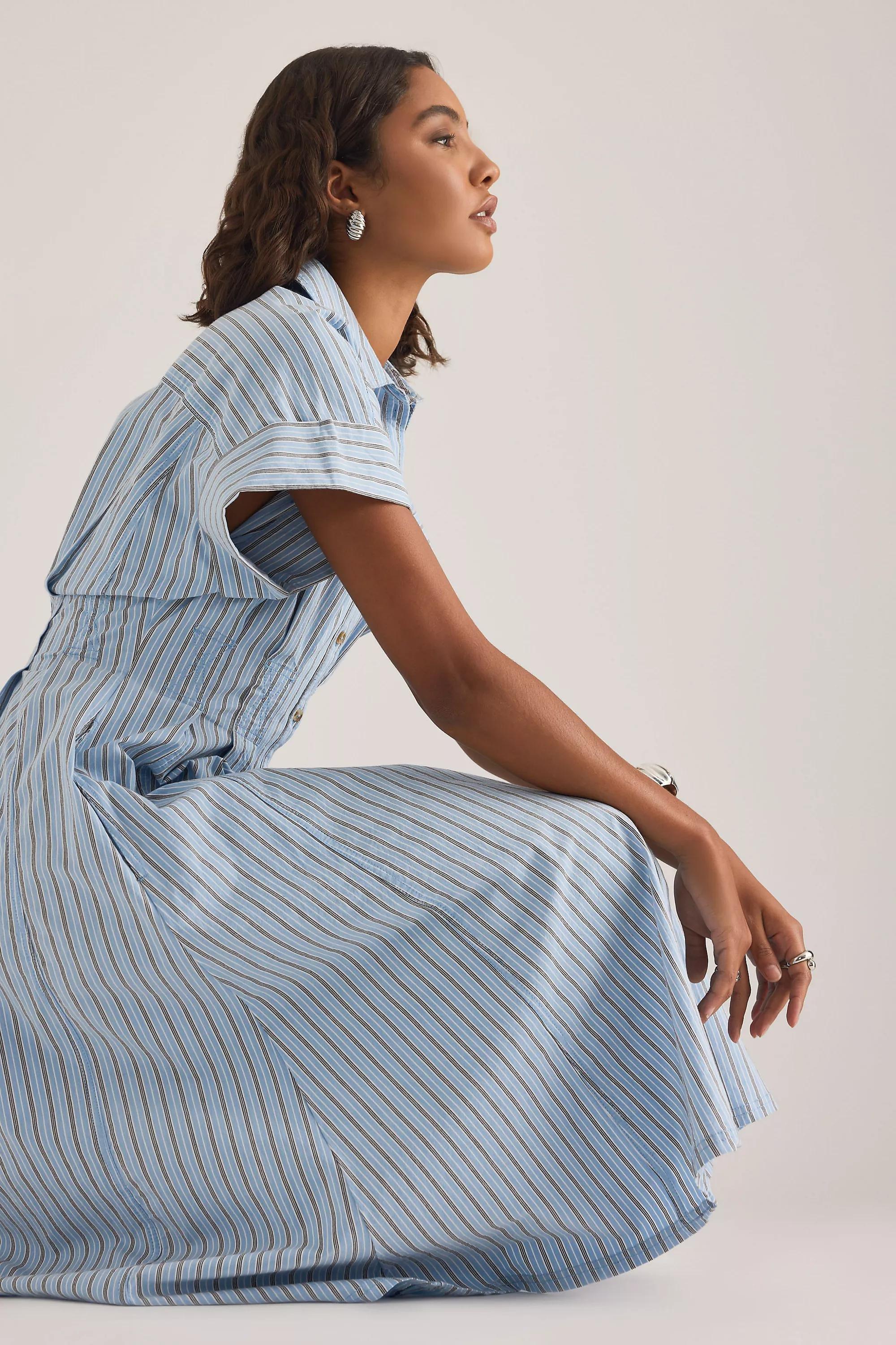 The Bobbie Short-Sleeve Fitted-Waist Midi Shirt Dress By Pilcro, Blue, A501_0546, large image number 3
