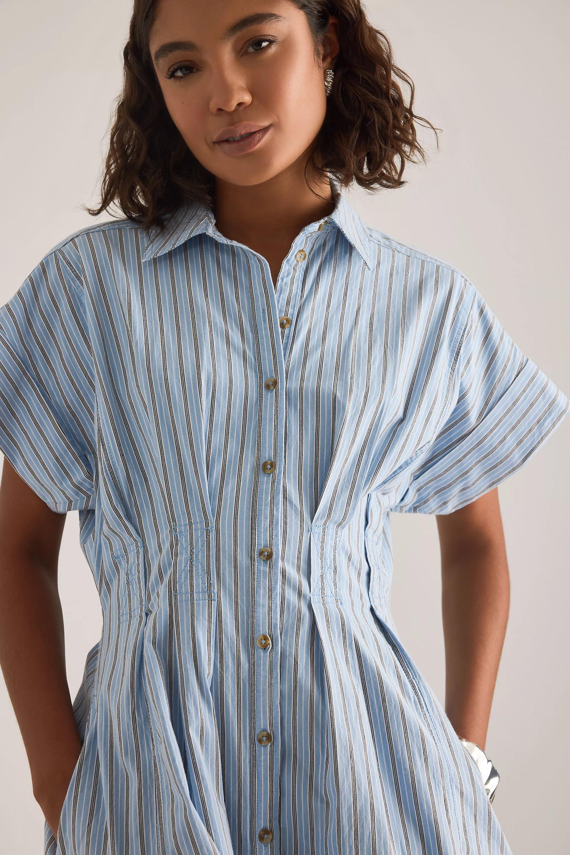 The Bobbie Short-Sleeve Fitted-Waist Midi Shirt Dress By Pilcro, Blue, A501_0546, large image number 4